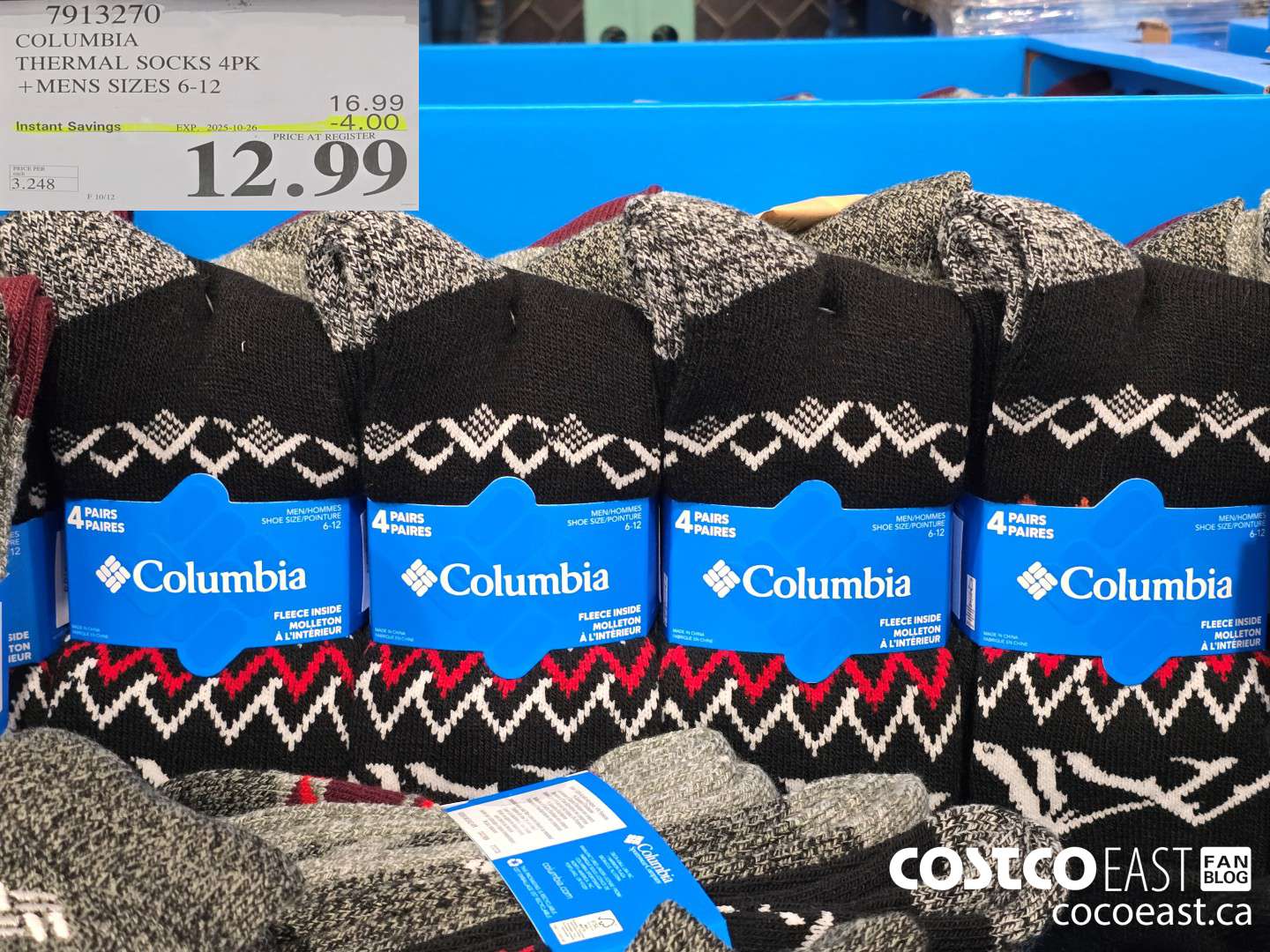 7913270 COLUMBIA THERMAL SOCKS 4PK +MENS SIZES 6-12 ($4.00 INSTANT SAVINGS EXPIRES ON 2025-10-26) $12.99