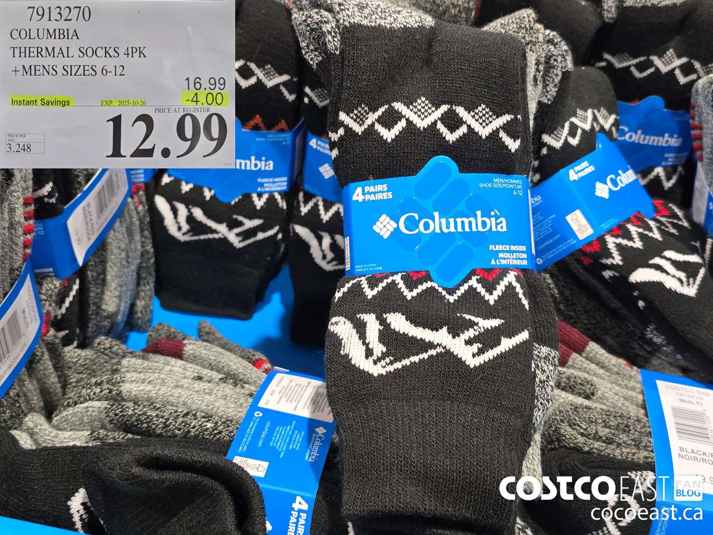 7913270 COLUMBIA THERMAL SOCKS 4PK +MENS SIZES 6-12 ($4.00 INSTANT SAVINGS EXPIRES ON 2025-10-26) $12.99
