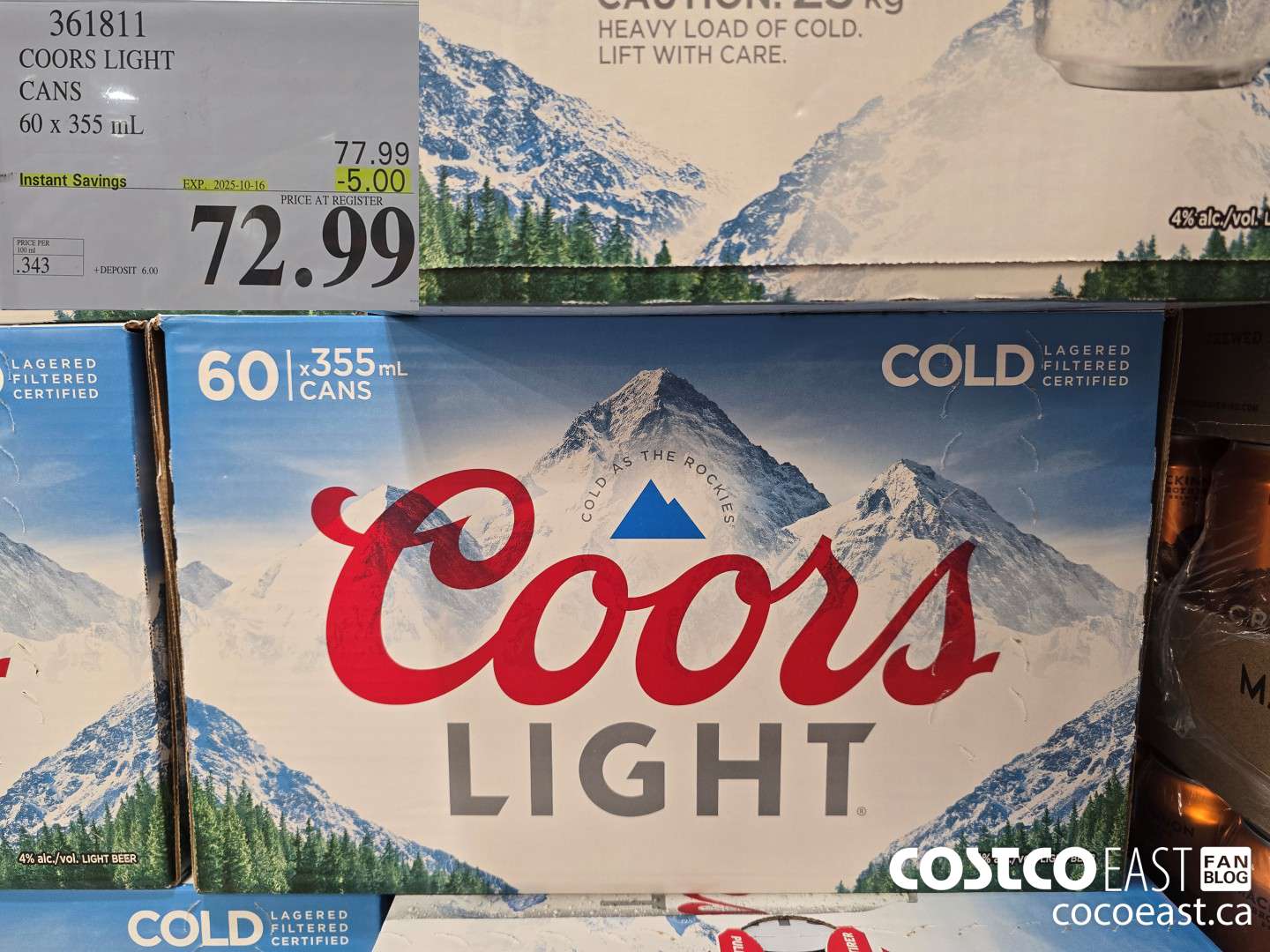 361811 COORS LIGHT CANETTES 60 x 355 ml ($5.00 INSTANT SAVINGS EXPIRES ON 2025-10-16) $72.99