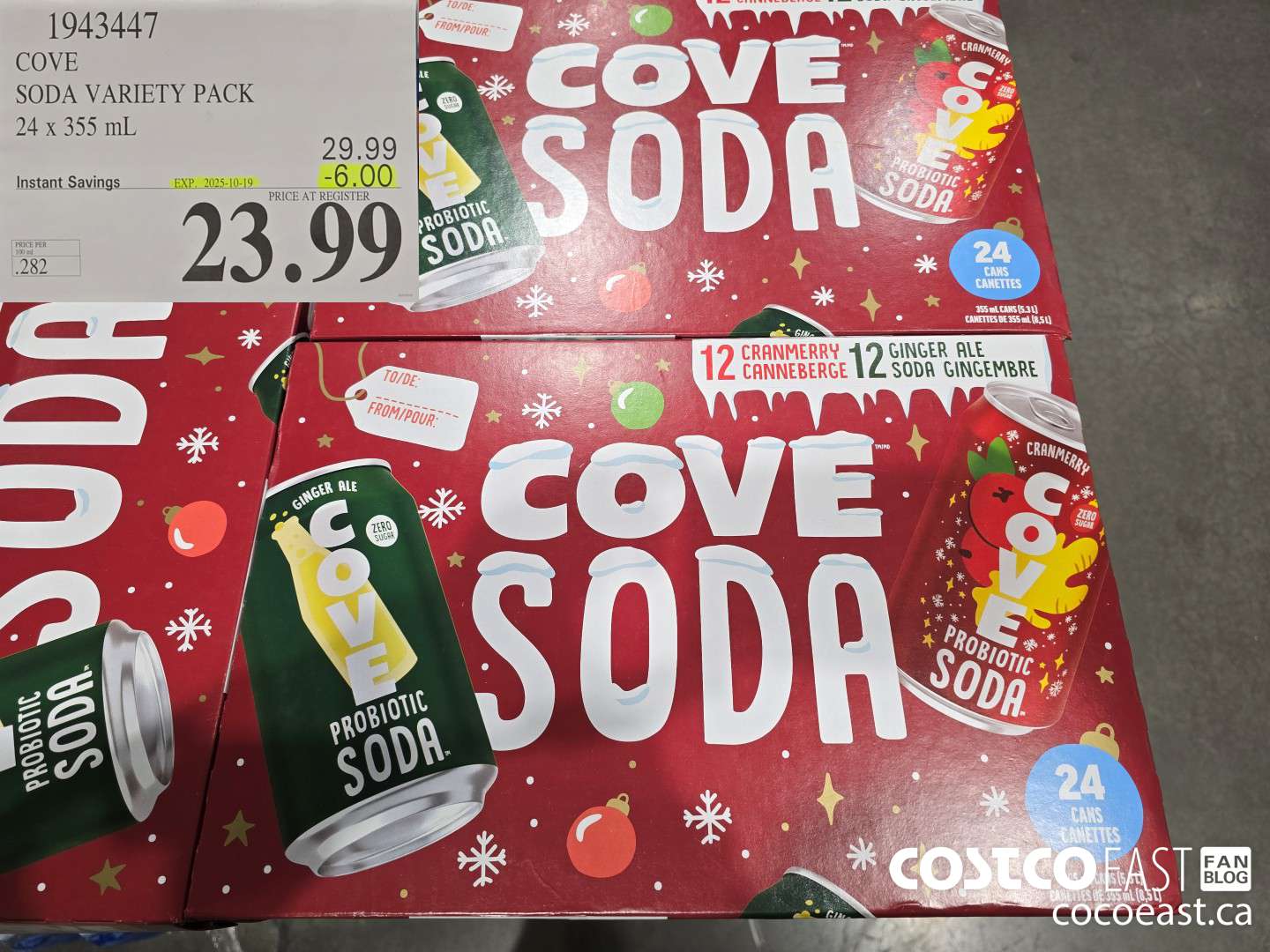 1943447 COVE SODA SUMMER VARIETY 24 x 355 mL ($6.00 INSTANT SAVINGS EXPIRES ON 2025-10-12) $23.99