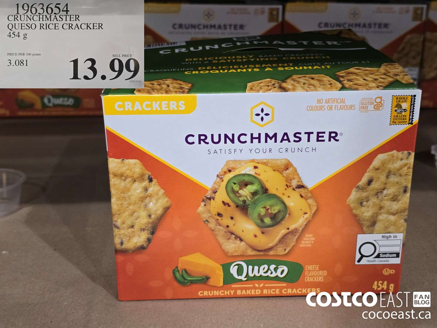 1963654 CRUNCHMASTER QUESO RICE CRACKER 454 G $13.99