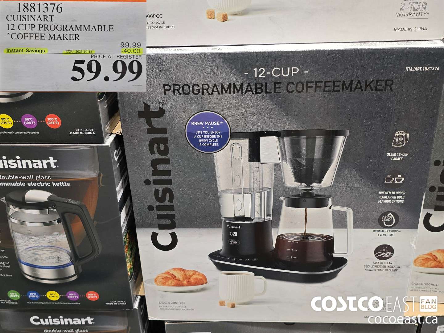 1881376 CUISINART 12 CUP PROGRAMMABLE COFFEEMAKER ($40.00 INSTANT SAVINGS EXPIRES ON 2025-10-12) $59.99