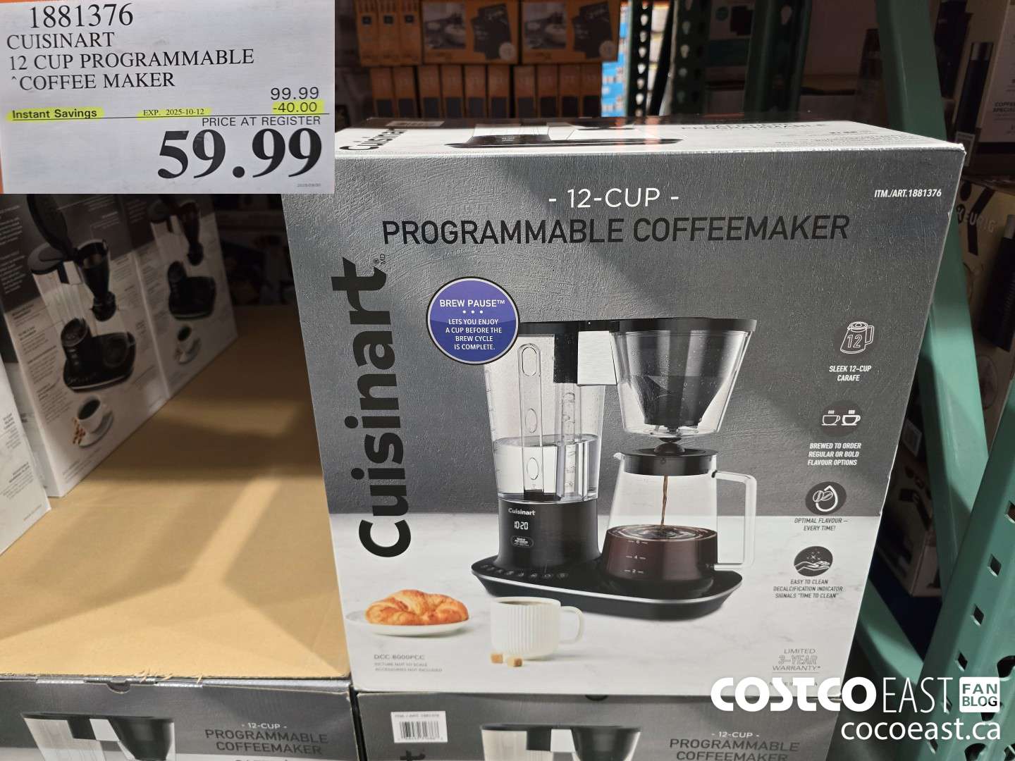 1881376 CUISINART 12 CUP PROGRAMMABLE COFFEEMAKER ($40.00 INSTANT SAVINGS EXPIRES ON 2025-10-12) $59.99
