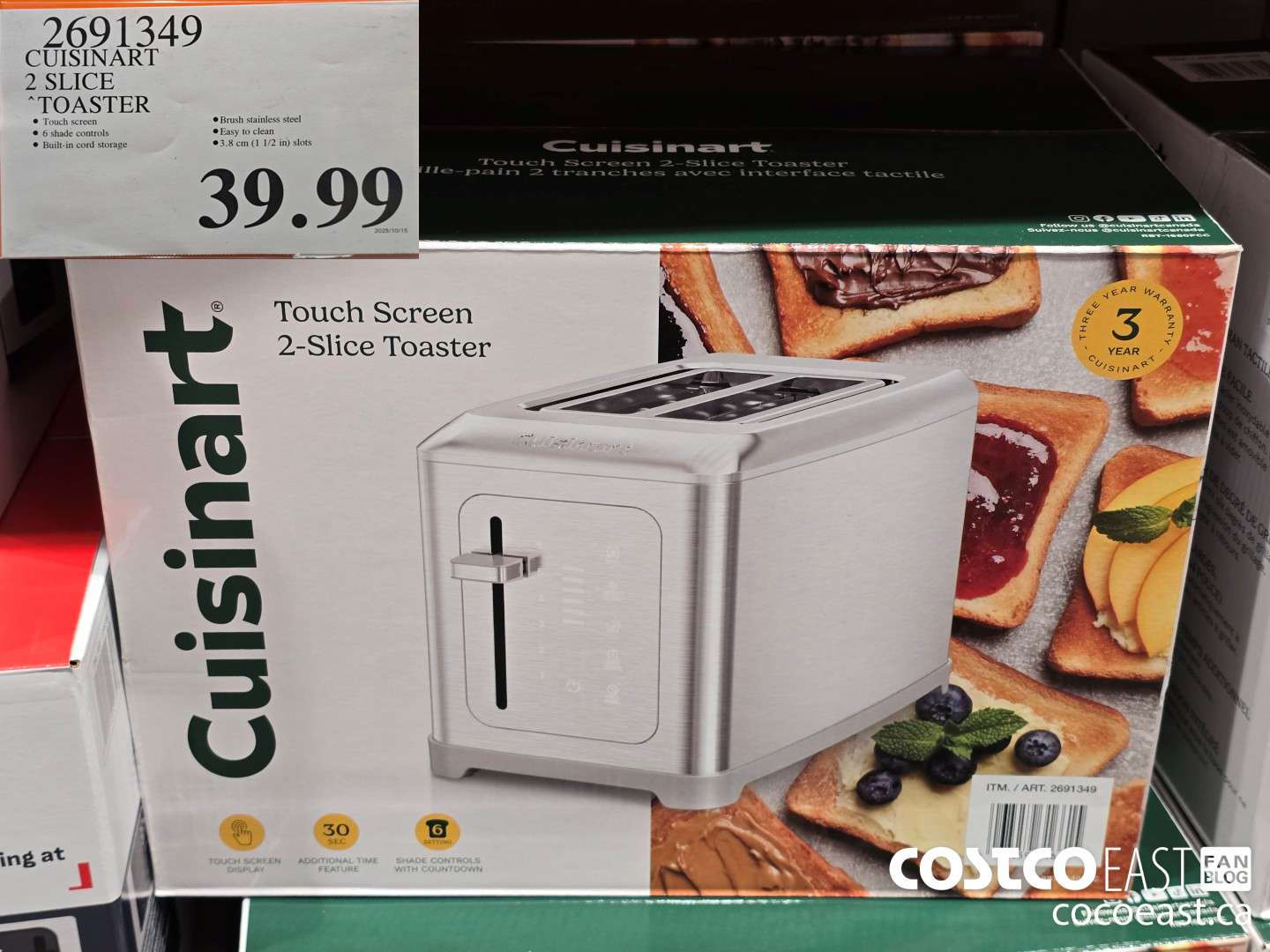 2691349 CUISINART 2 SLICE TOASTER $39.99