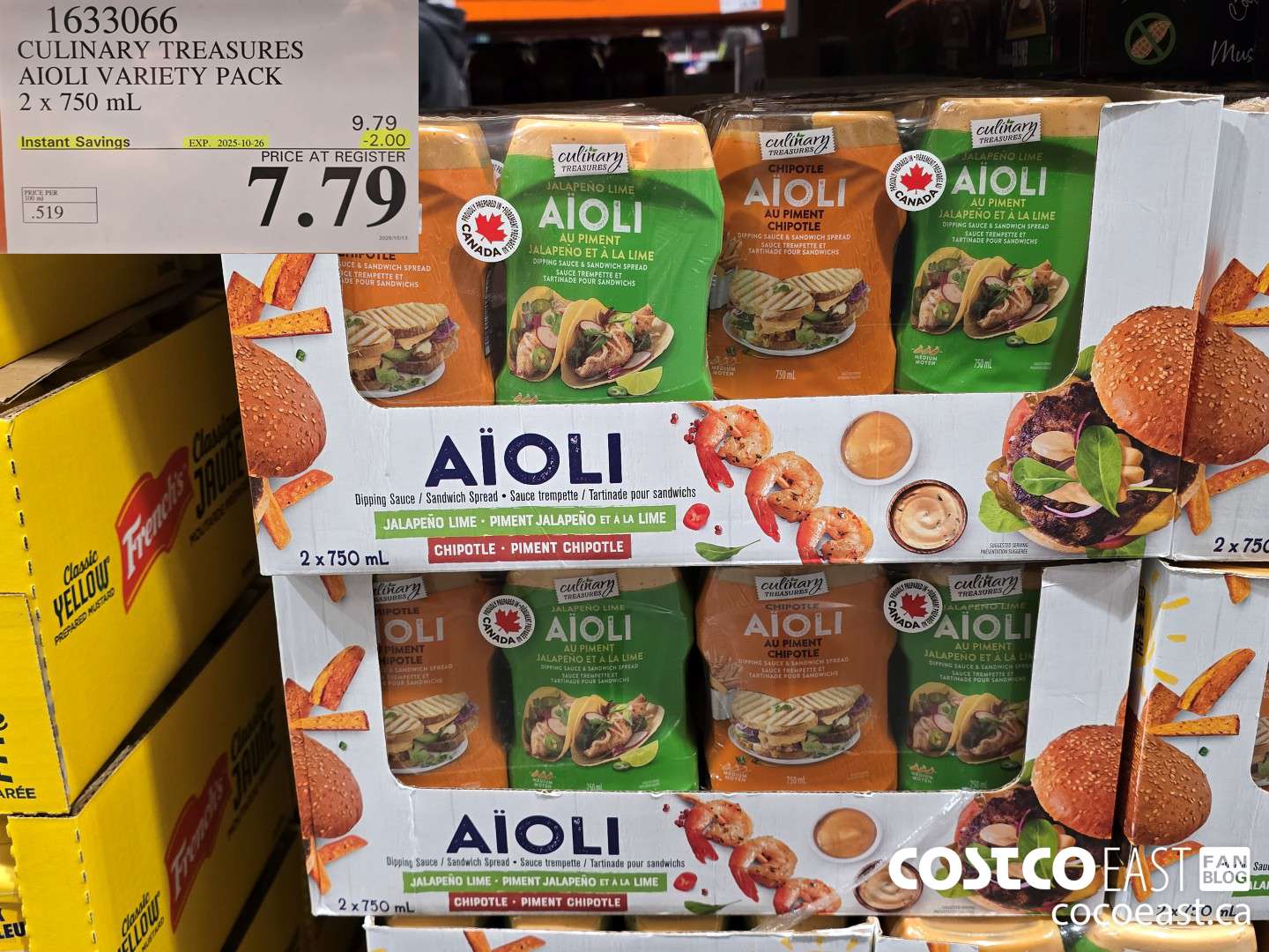 1633066 CULINARY TREASURES AIOLI VARIETY PACK 2 x 750 mL ($2.00 INSTANT SAVINGS EXPIRES ON 2025-10-26) $7.79