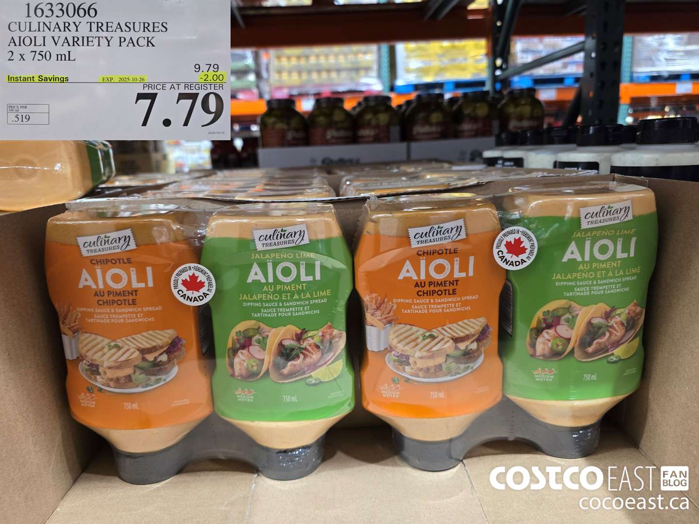 1633066 CULINARY TREASURES AIOLI VARIETY PACK 2 x 750 mL ($2.00 INSTANT SAVINGS EXPIRES ON 2025-10-26) $7.79