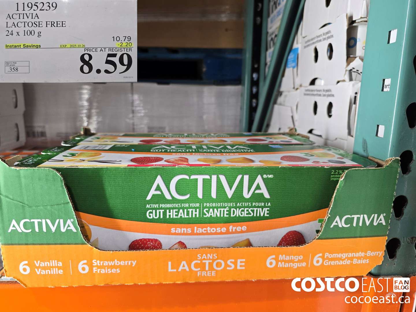 1195239 DANONE ACTIVIA LACTOSE FREE 24 x 100 g ($2.20 INSTANT SAVINGS EXPIRES ON 2025-10-26) $8.59
