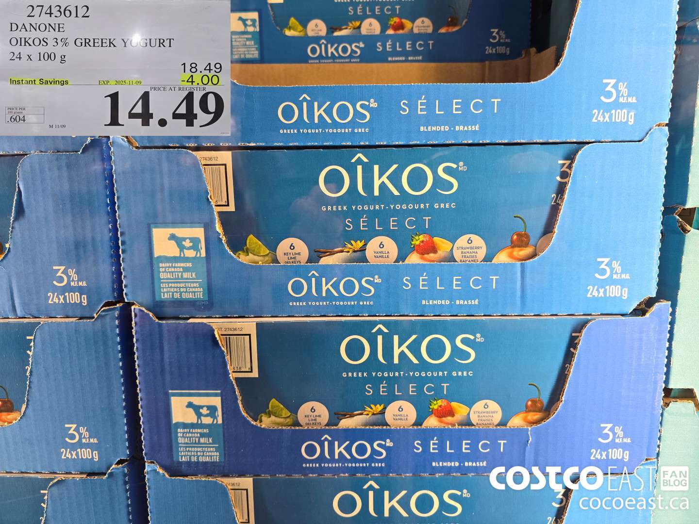2743612 DANONE OIKOS 3% GREEK YOGURT 24 x 100g ($4.00 INSTANT SAVINGS EXPIRES ON 2025-11-09) $14.49