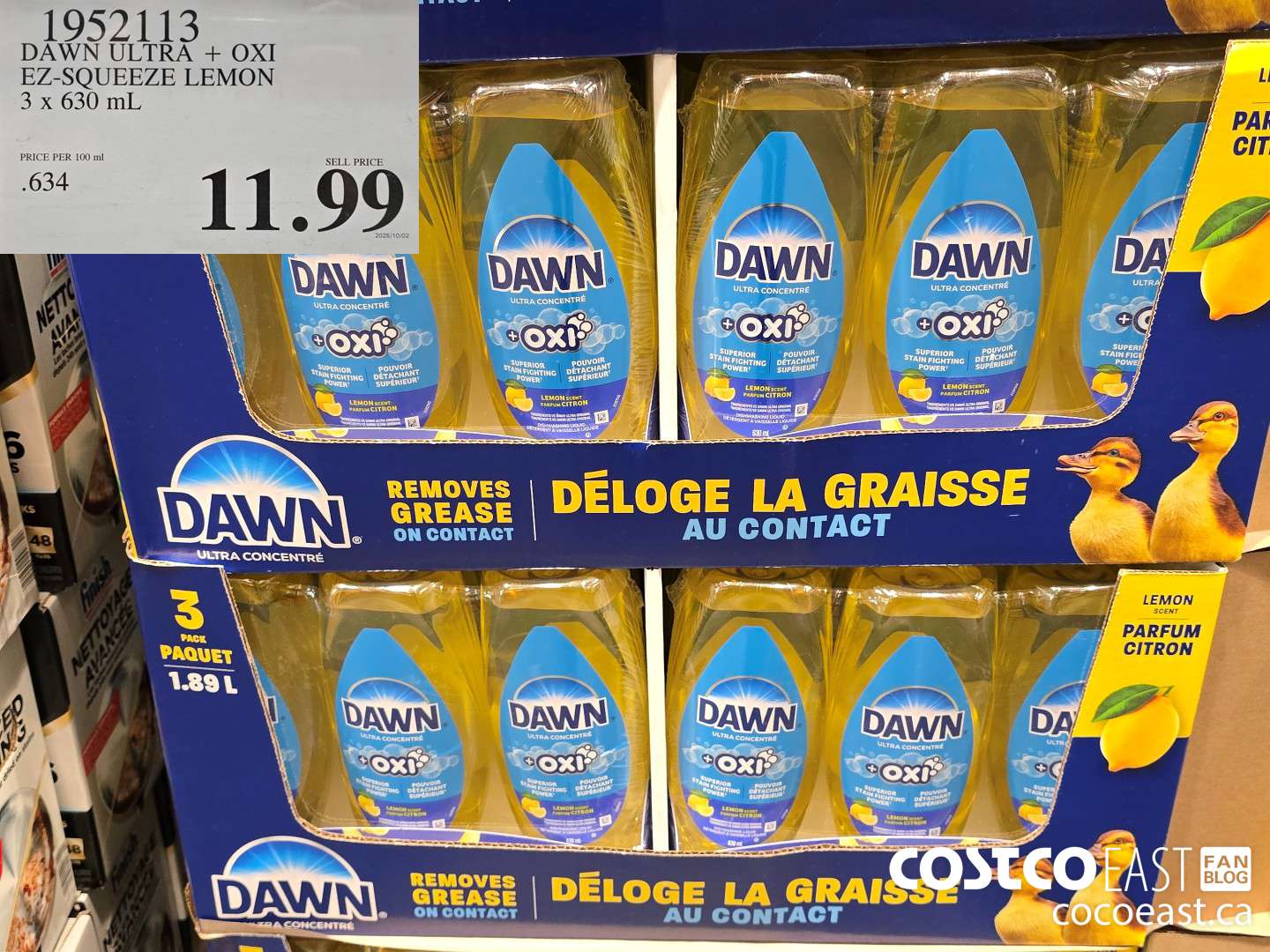 1952113 DAWN ULTRA + OXI EX-SQUEEZE LEMON 3 X 630 ML $11.99