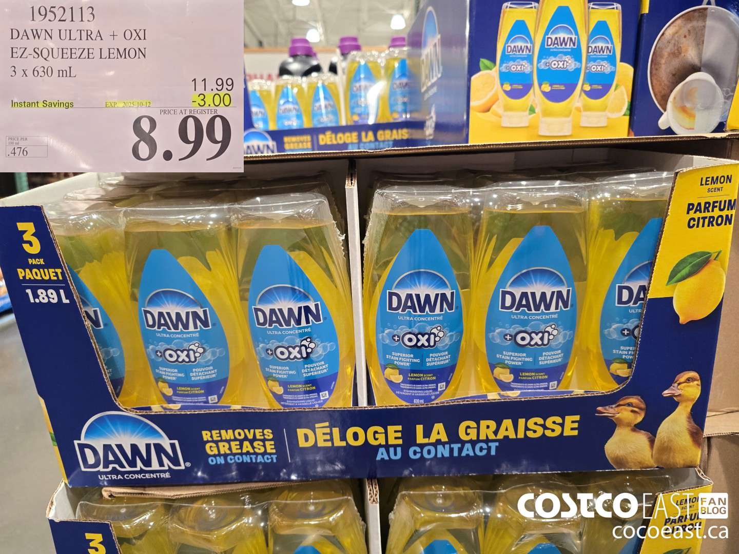 1952113 DAWN ULTRA + OXI EX-SQUEEZE LEMON 3 X 630 ML ($3.00 INSTANT SAVINGS EXPIRES ON 2025-10-12) $8.99