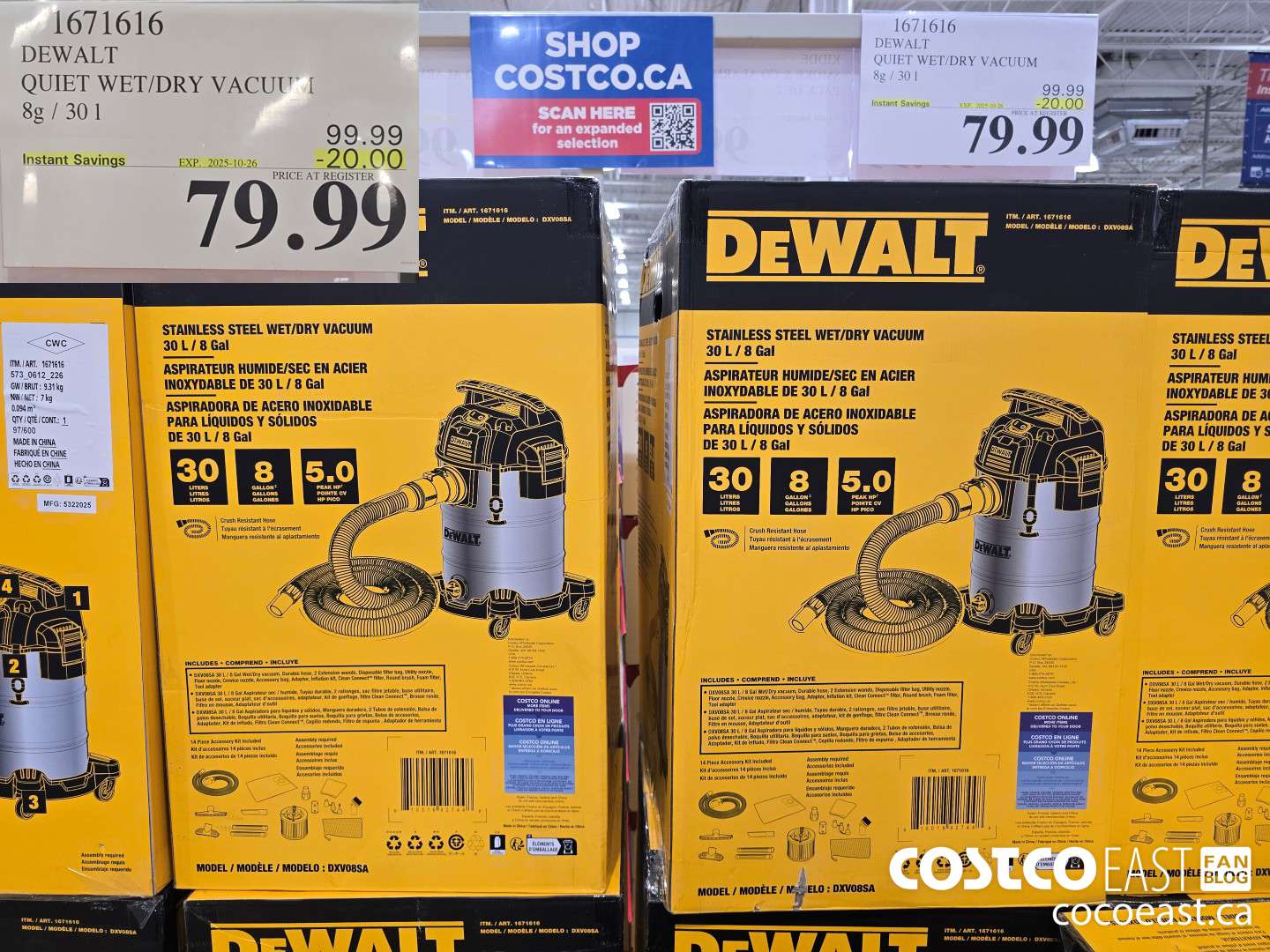 1671616 DEWALT QUIET WET/DRY VACUUM 8G / 30 L ($20.00 INSTANT SAVINGS EXPIRES ON 2025-10-26) $79.99