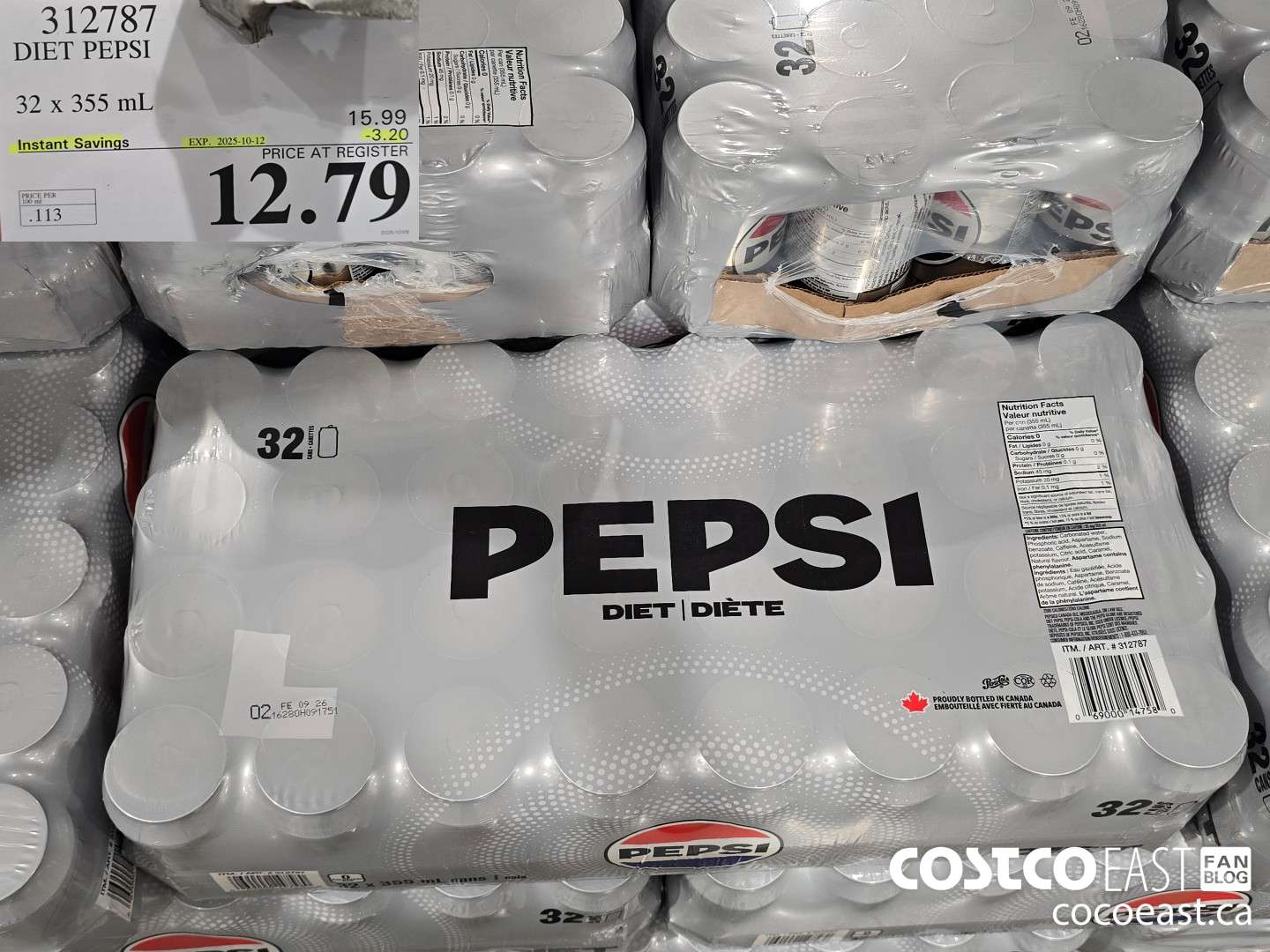 312787 DIET PEPSI 32 X 355 ML ($3.20 INSTANT SAVINGS EXPIRES ON 2025-10-21) $12.79