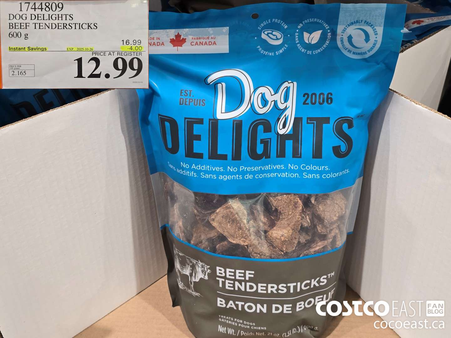 1744809 DOG DELIGHTS BEEF TENDERSTICKS 600 G ($4.00 INSTANT SAVINGS EXPIRES ON 2025-10-26) $12.99
