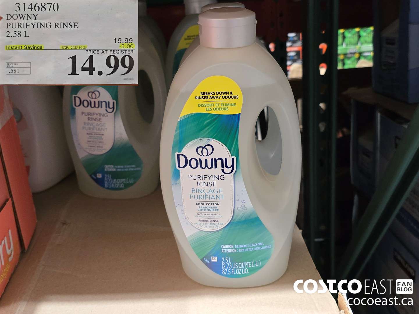 3146870 DOWNY PURIFYING RINSE 2.58 L ($5.00 INSTANT SAVINGS EXPIRES ON 2025-10-26) $14.99