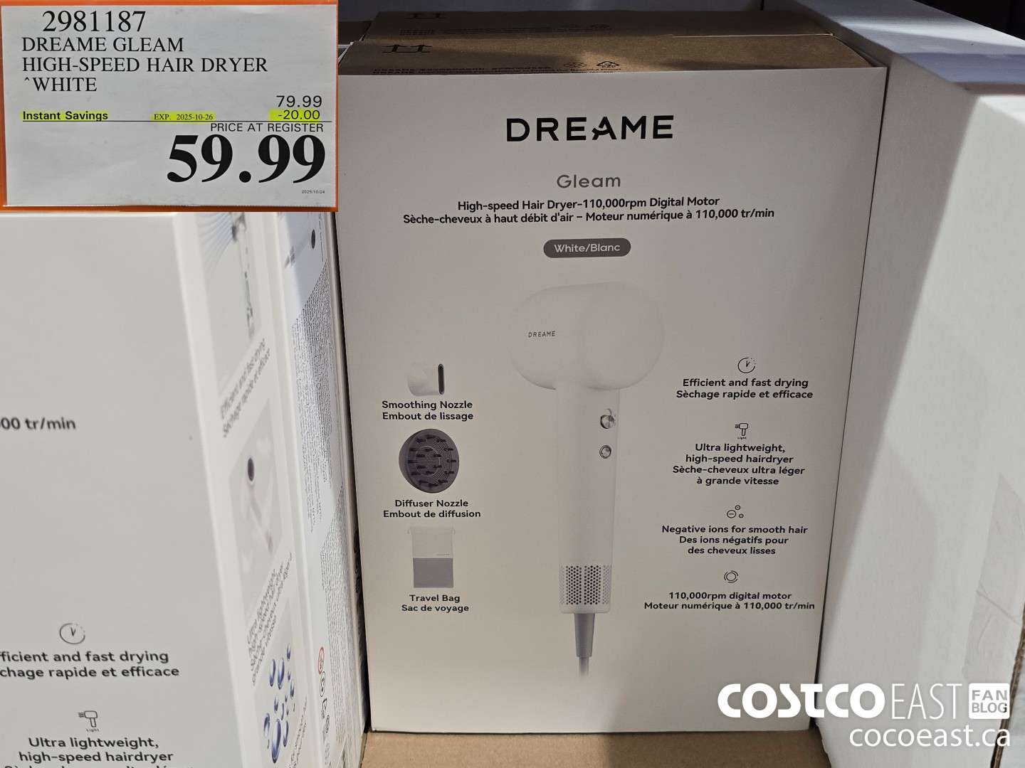 2981187 DREAME GLEAM HIGH-SPEED HAIR DRYER WHITE ($20.00 INSTANT SAVINGS EXPIRES ON 2025-10-26) $59.99