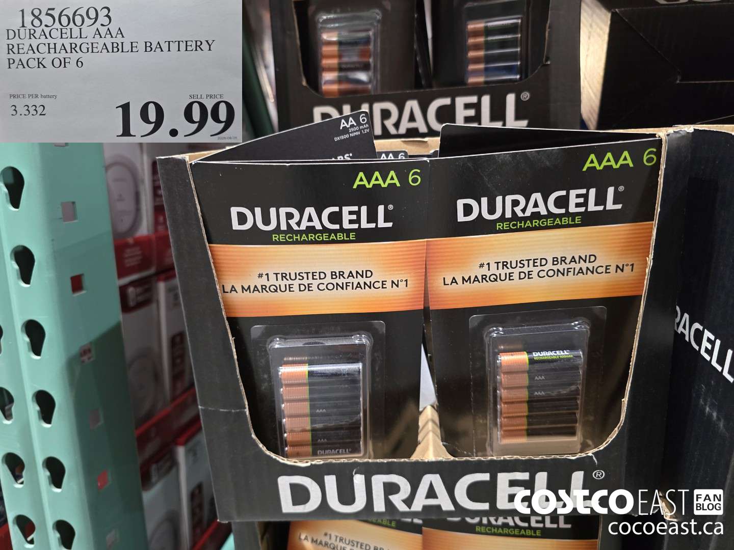 1856693 DURACELL AAA RECHARGEABLE BATTERY PACK OF 6 $19.99
