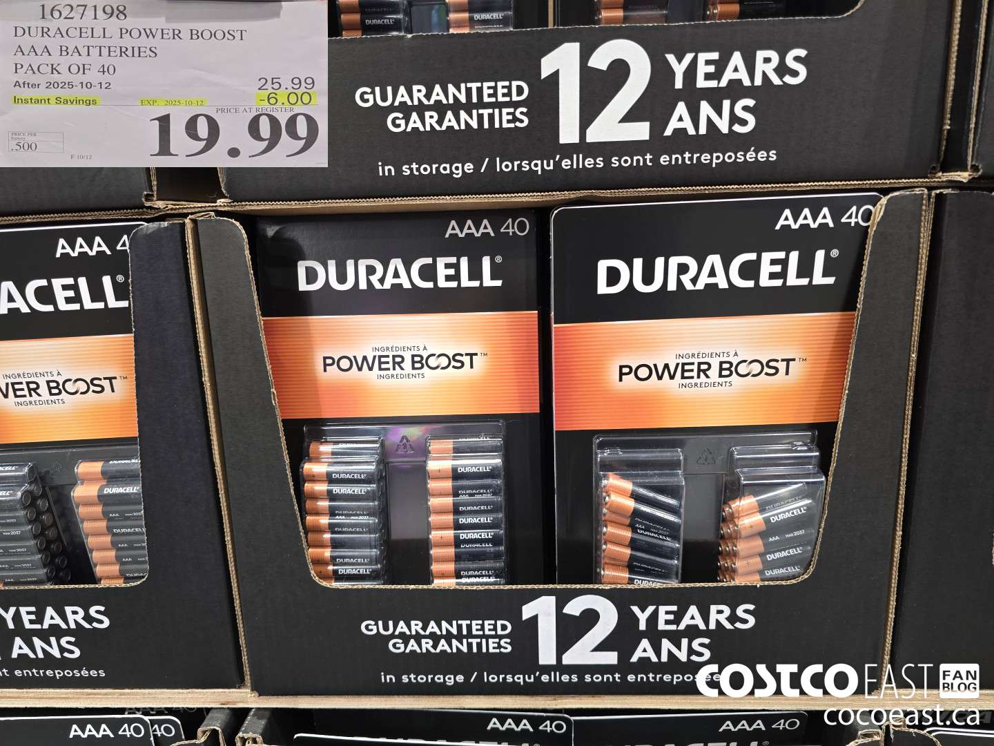 1627198 DURACELL POWER BOOST AAA BATTERIES PACK OF 40 ($6.00 INSTANT SAVINGS EXPIRES ON 2025-10-12) $19.99