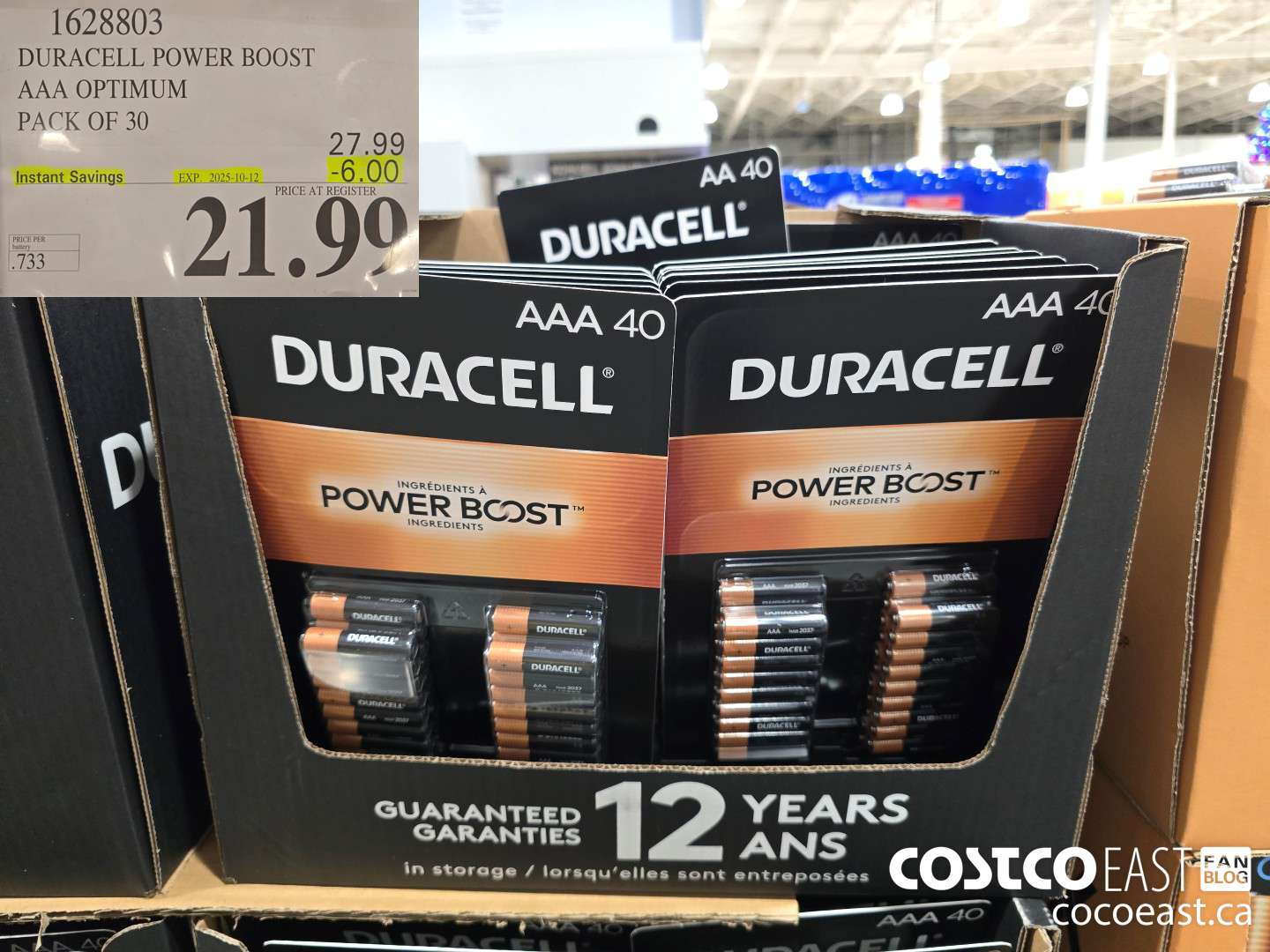 1628803 DURACELL POWER BOOST AAA OPTIMUM PACK OF 30 ($6.00 INSTANT SAVINGS EXPIRES ON 2025-10-12) $21.99