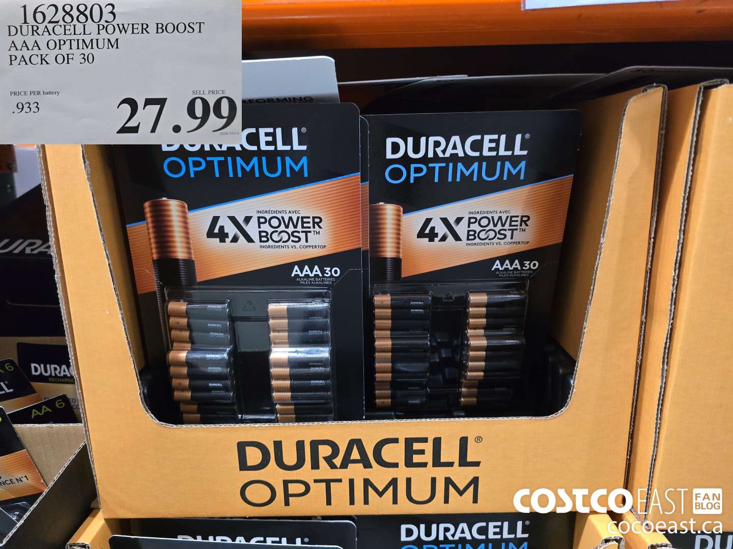 1628803 DURACELL POWER BOOST AAA OPTIMUM PACK OF 30 $27.99