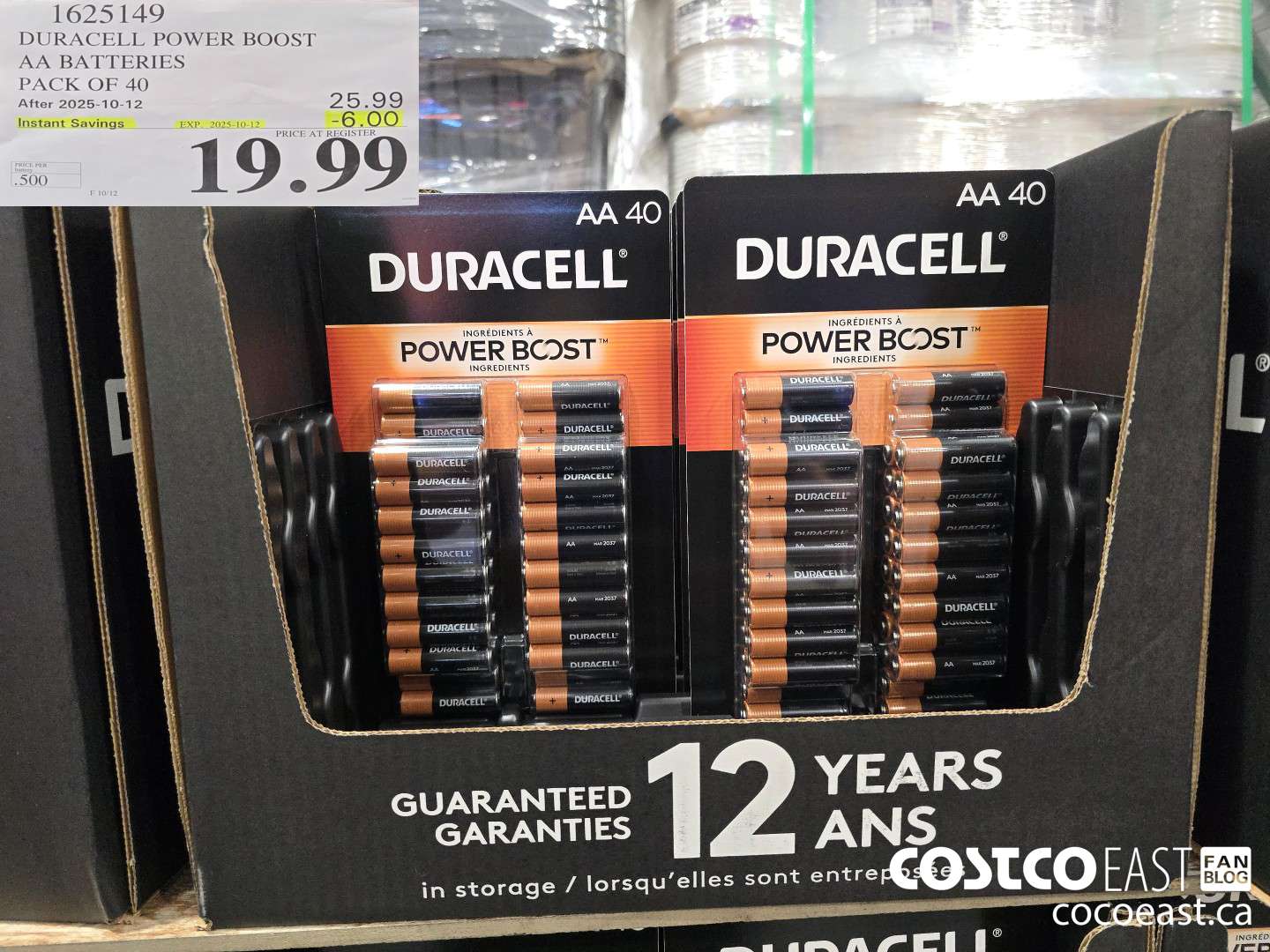 1625149 DURACELL POWER BOOST AA BATTERIES PACK OF 40 ($6.00 INSTANT SAVINGS EXPIRES ON 2025-10-12) $19.99
