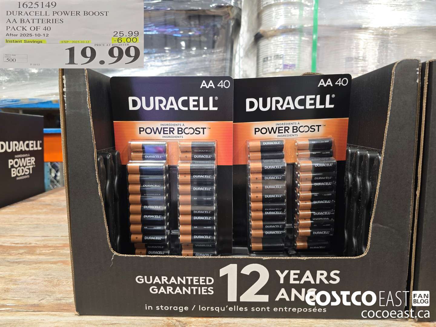 1625149 DURACELL POWER BOOST AA BATTERIES PACK OF 40 ($6.00 INSTANT SAVINGS EXPIRES ON 2025-10-12) $19.99