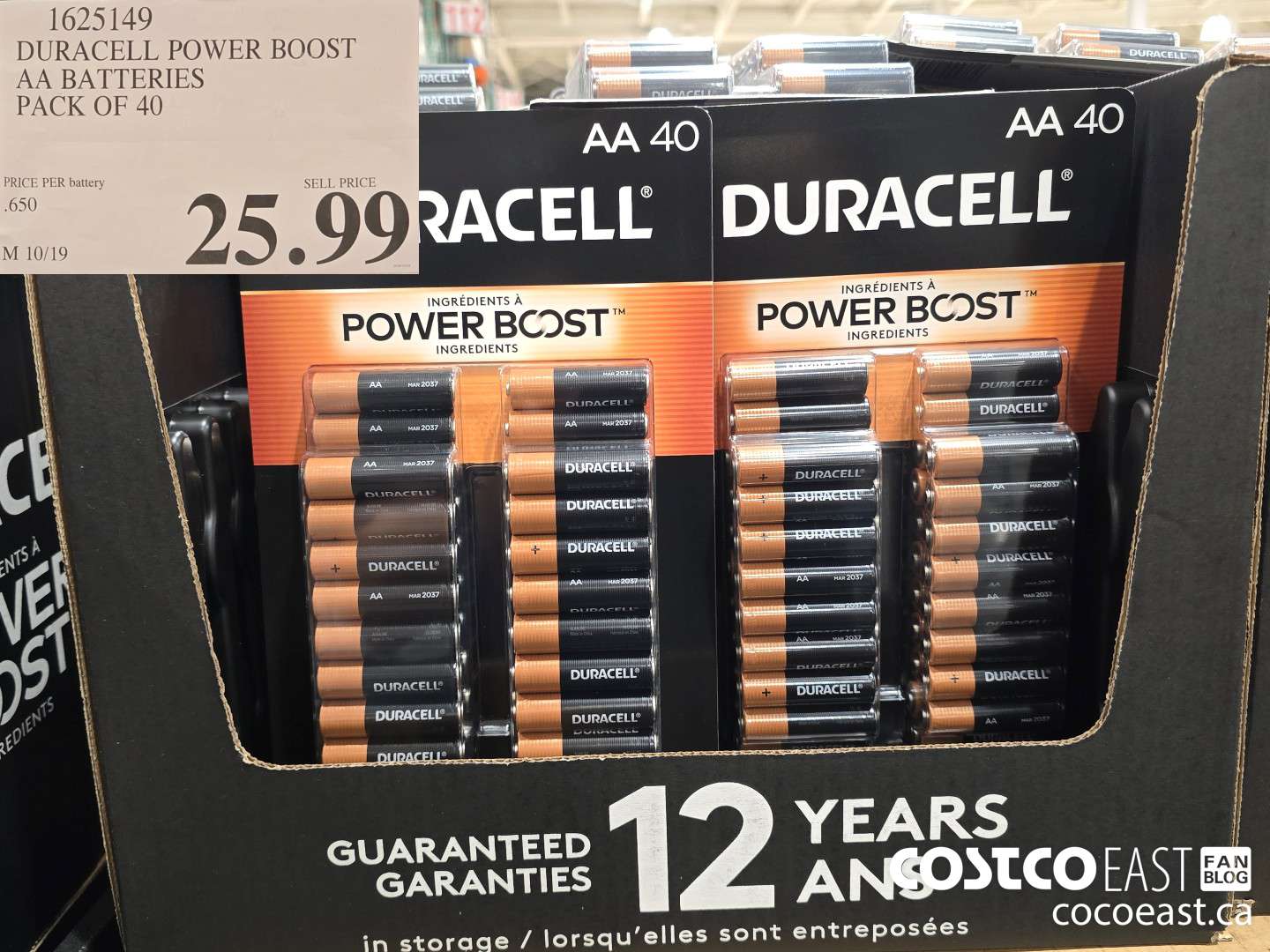 1625149 DURACELL POWER BOOST AA BATTERIES PACK OF 40 $25.99