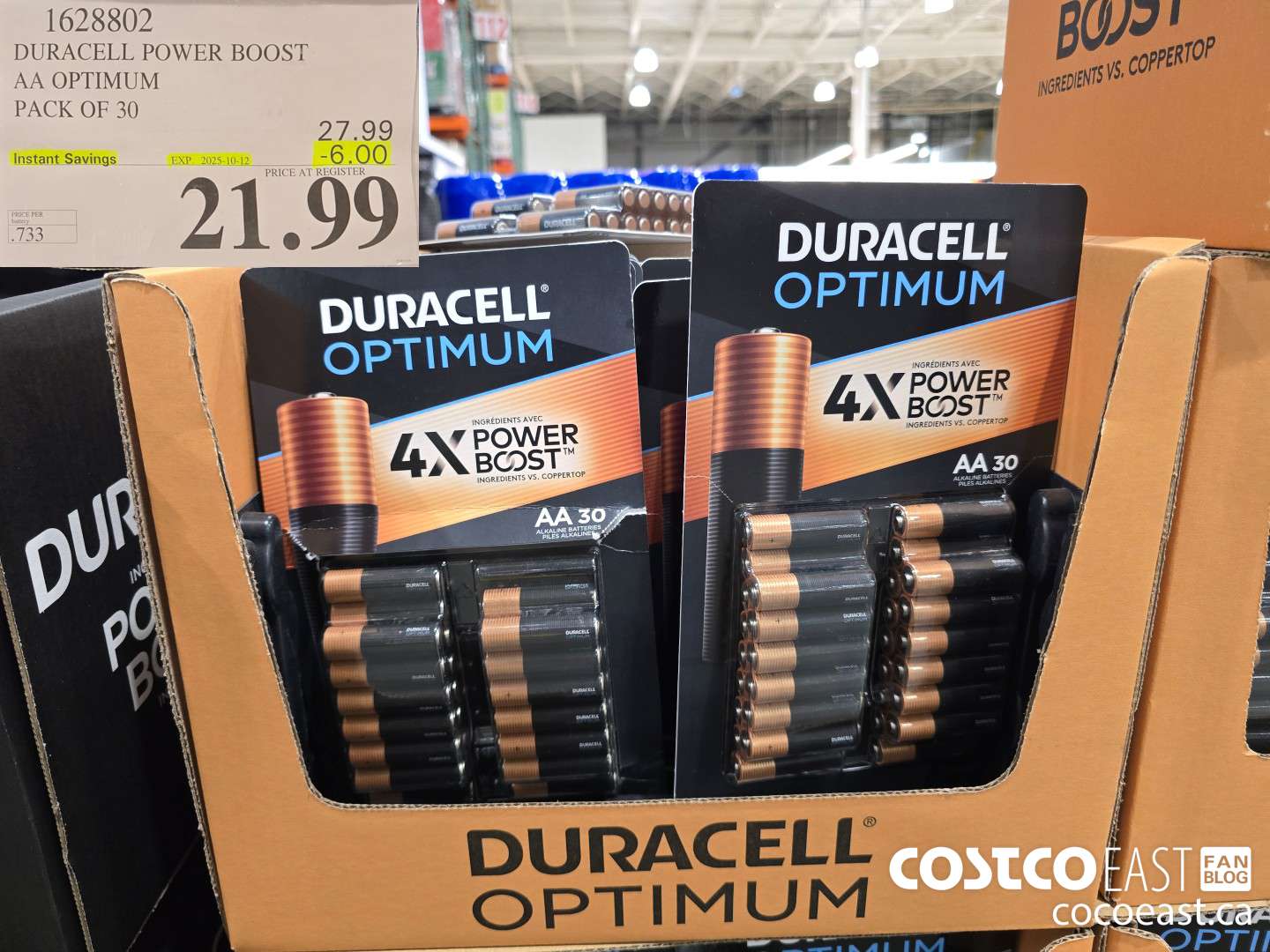 1628802 DURACELL POWER BOOST AA OPTIMUM PACK OF 30 ($6.00 INSTANT SAVINGS EXPIRES ON 2025-10-12) $21.99