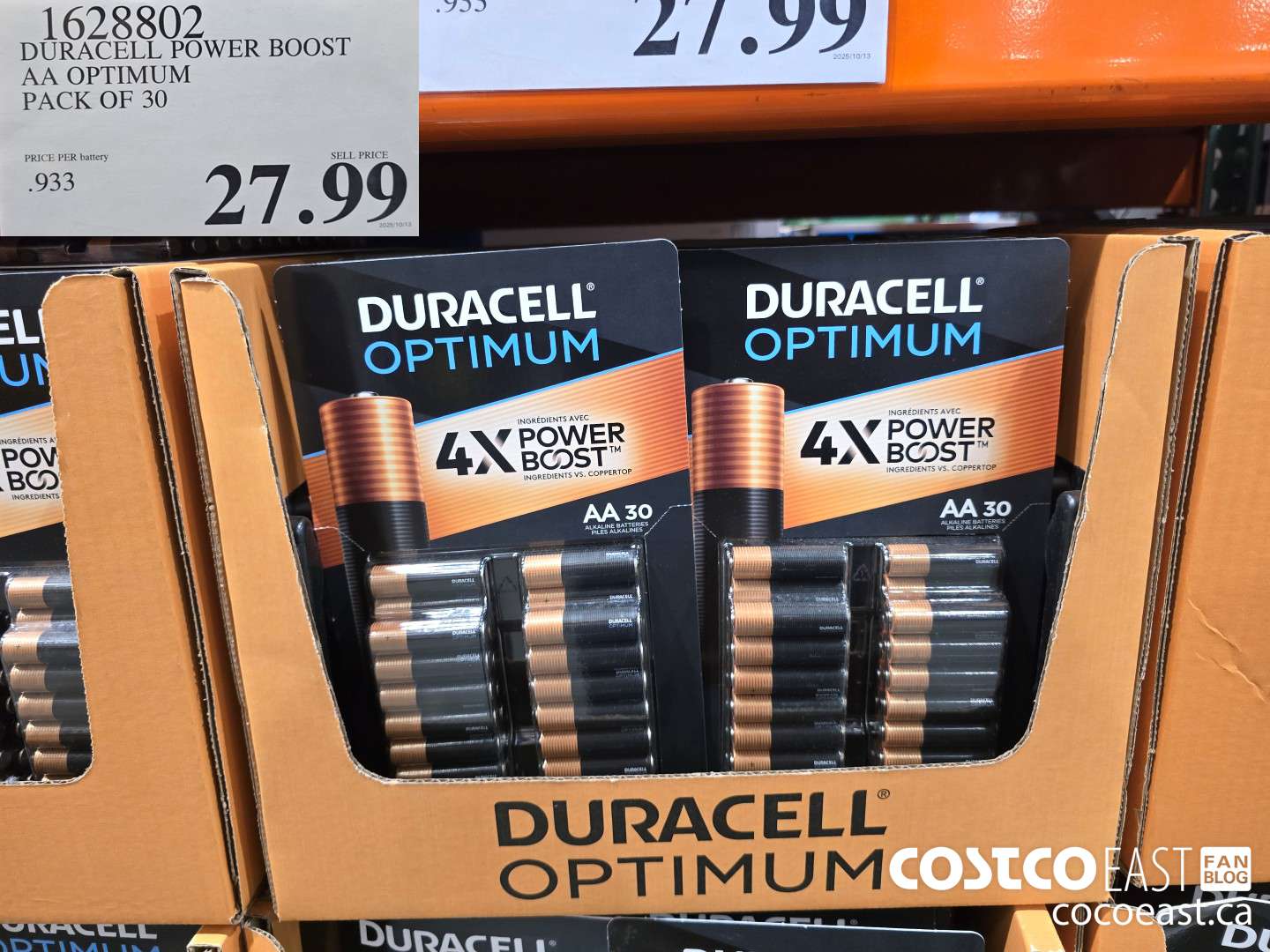 1628802 DURACELL POWER BOOST AA OPTIMUM PACK OF 30 $27.99