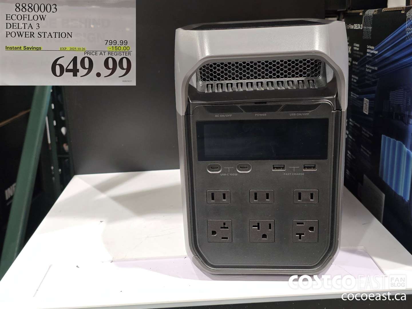 8880003 ECOFLOW DELTA 3 POWER STATION ($150.00 INSTANT SAVINGS EXPIRES ON 2025-10-26) $649.99