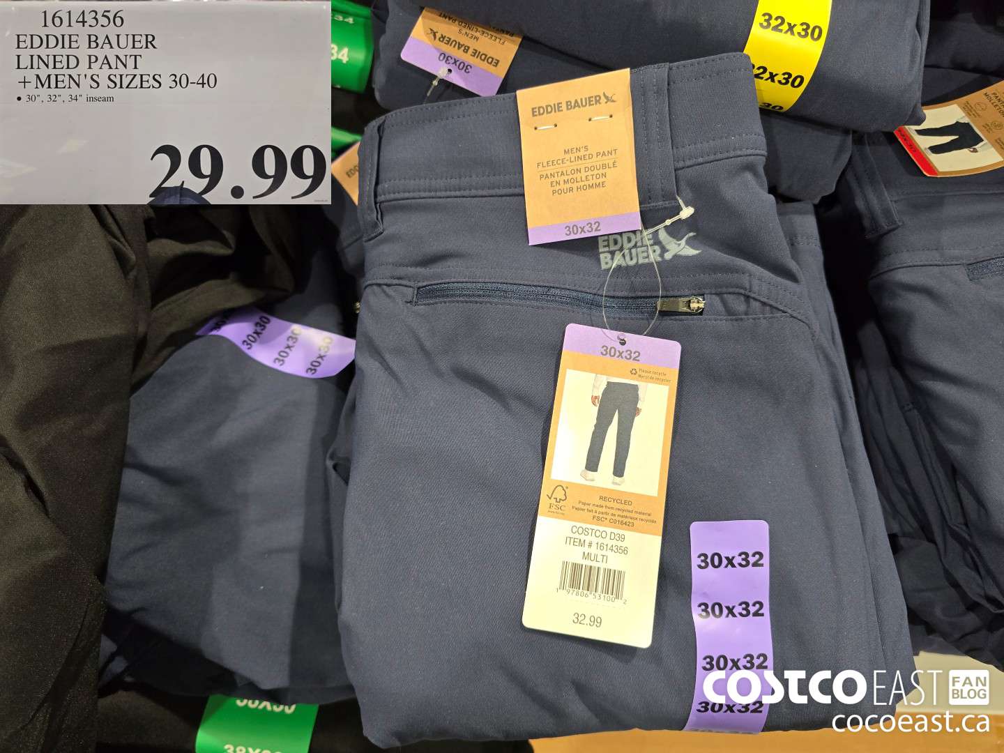 1614356 EDDIE BAUER LINED PANT +MEN'S SIZES 30-40 $29.99