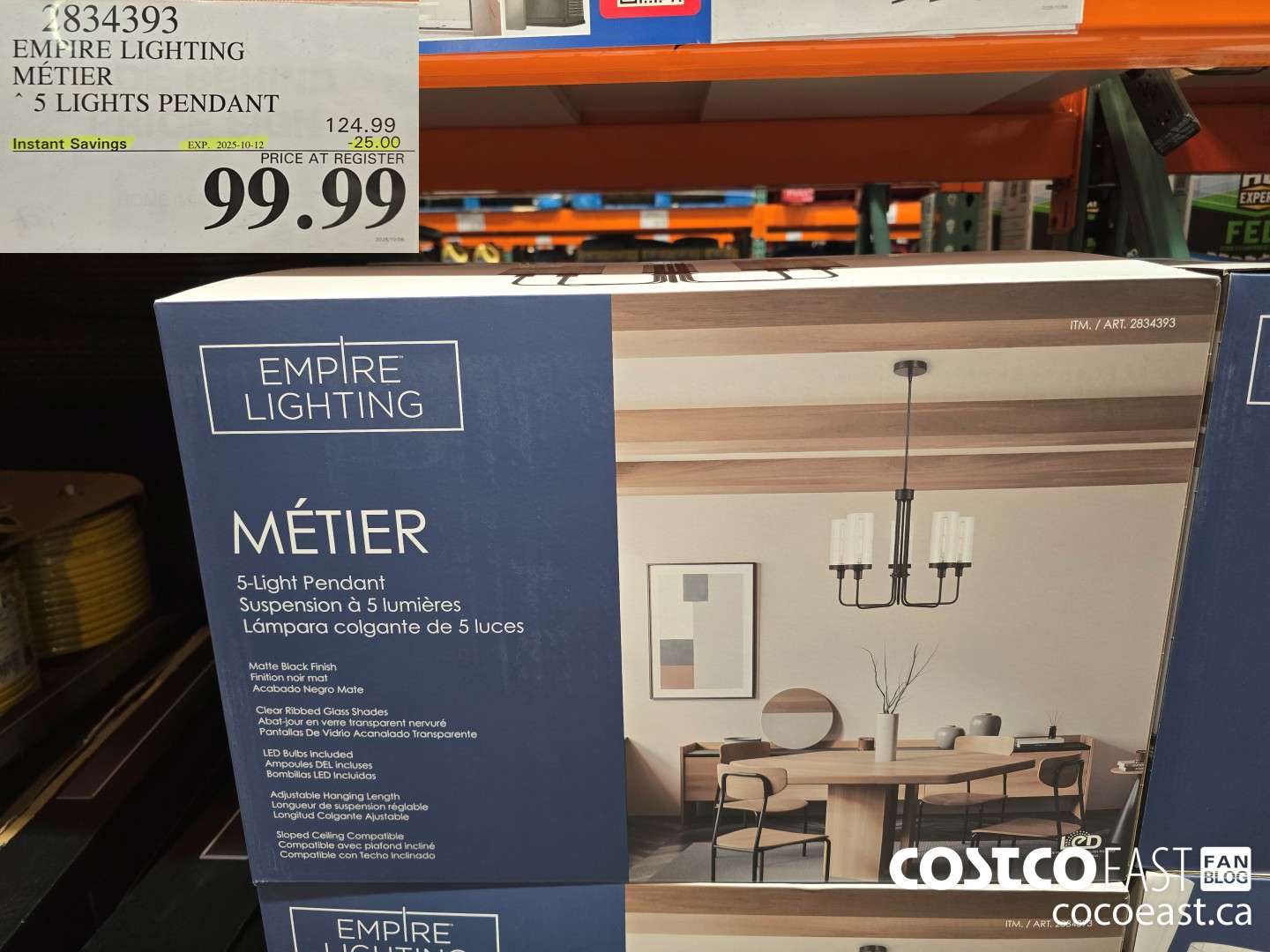 2834393 EMPIRE LIGHTING METIER 5 LIGHTS PENDANT ($25.00 INSTANT SAVINGS EXPIRES ON 2025-10-12) $99.99