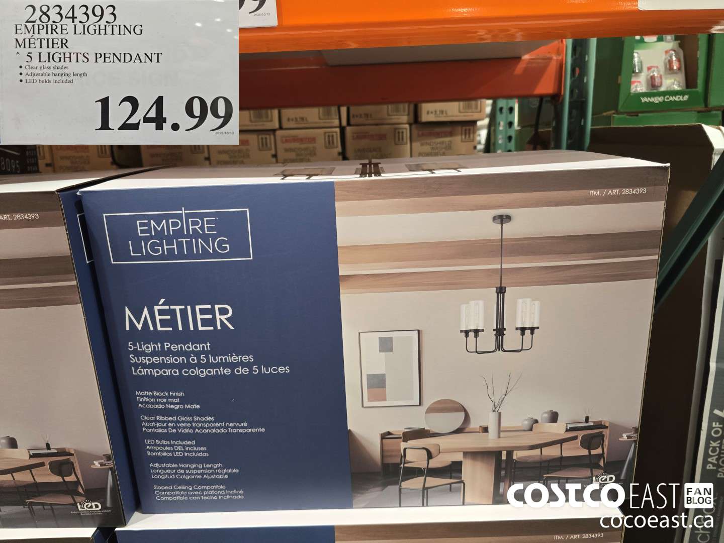 2834393 EMPIRE LIGHTING METIER 5 LIGHTS PENDANT $124.99