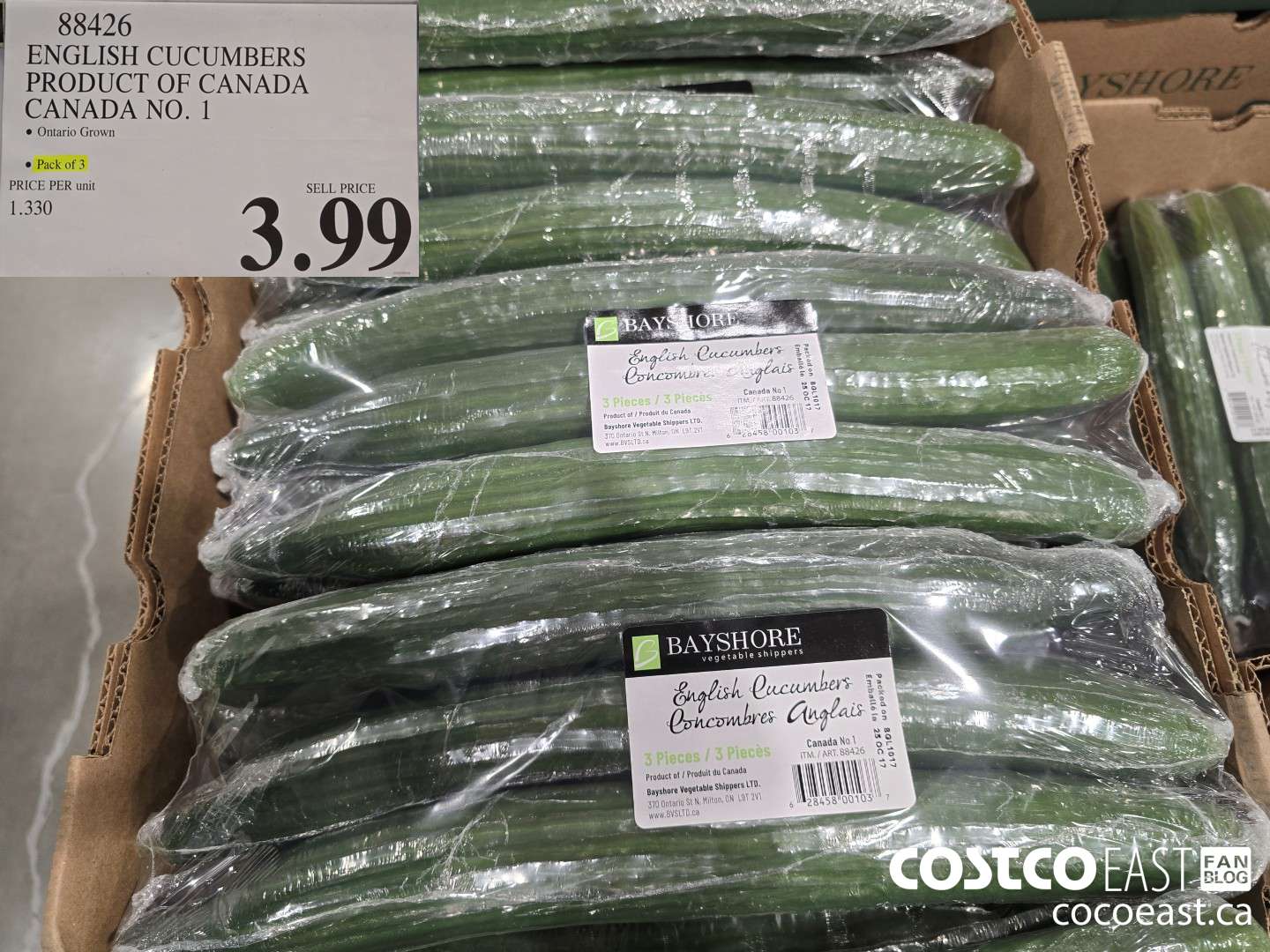 88426 ENGLISH CUCUMBERS PRODUCT OF CANADA CANADA NO. 1 $3.99