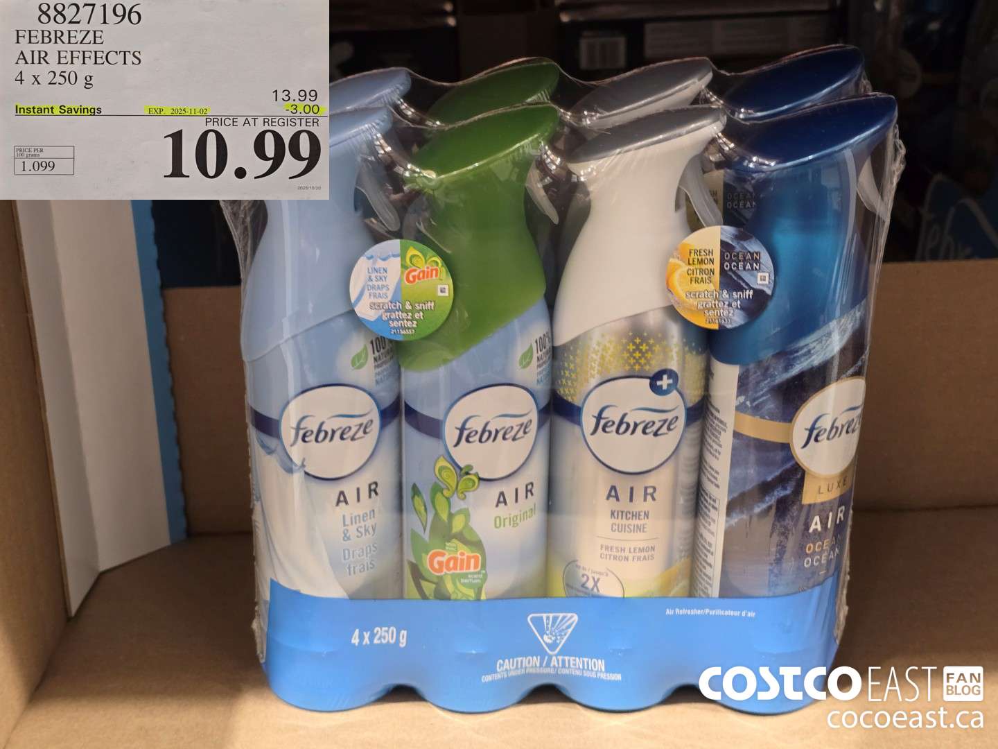 8827196 FEBREZE AIR EFFECTS 4 X 250 G ($3.00 INSTANT SAVINGS EXPIRES ON 2025-11-02) $10.99