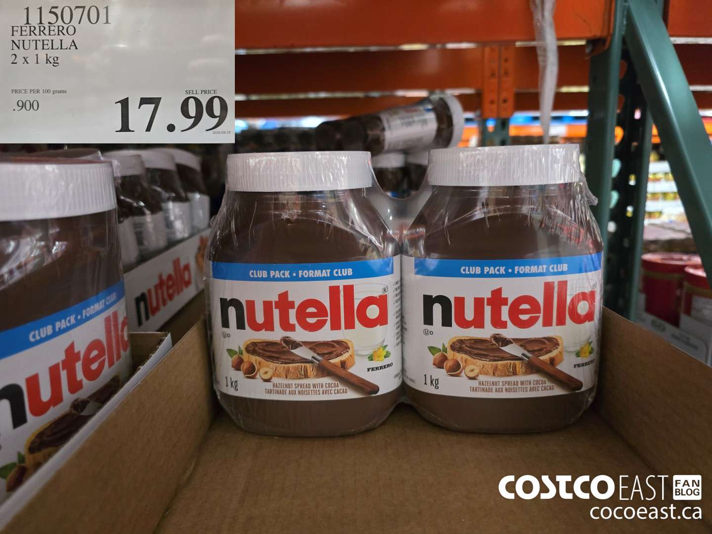 1150701 FERRERO NUTELLA 2 X 1 KG $17.99