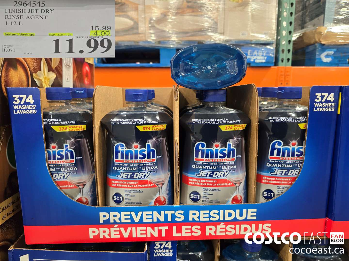 2964545 FINISH JET DRY RINSE AGENT 1.12 L ($4.00 INSTANT SAVINGS EXPIRES ON 2025-10-26) $11.99