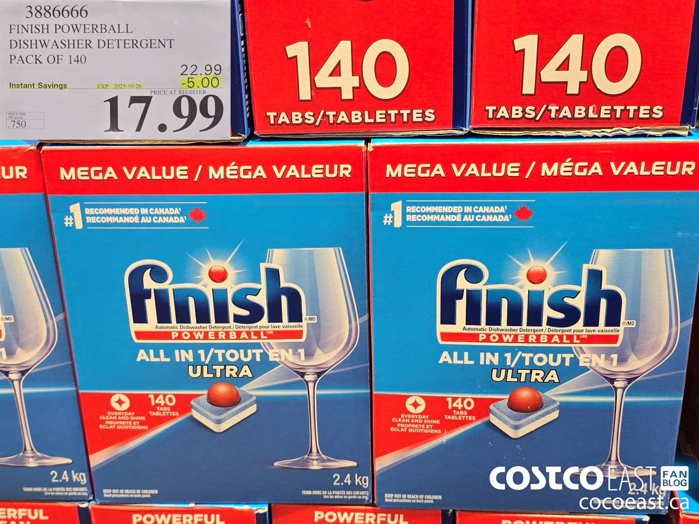 3886666 FINISH POWERBALL DISHWASHER DETERGENT PACK OF 140 ($5.00 INSTANT SAVINGS EXPIRES ON 2025-10-26) $17.99