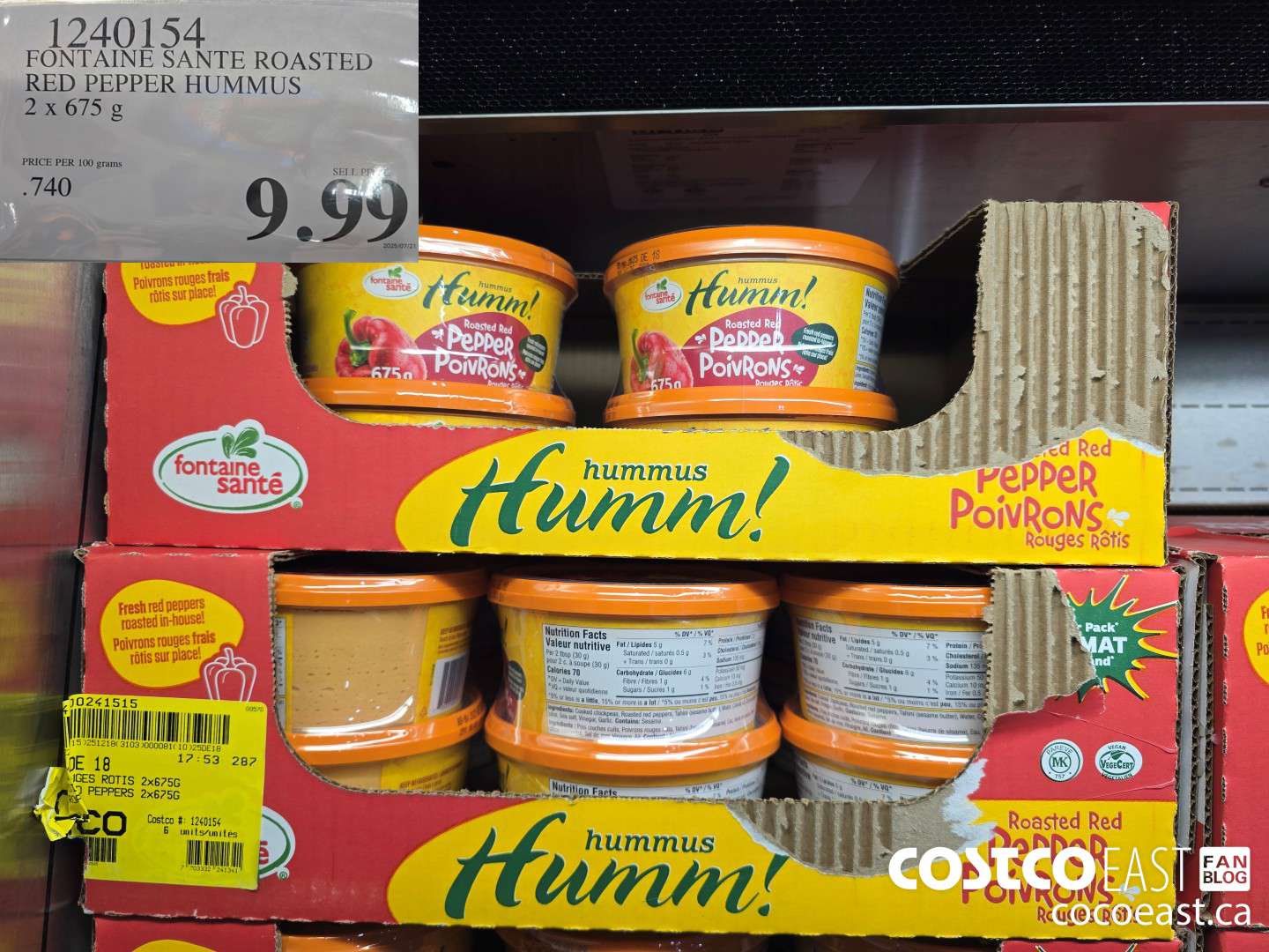 1240154 FONTAINE SANTE ROASTED RED PEPPER HUMMUS 2 x 675 g $9.99