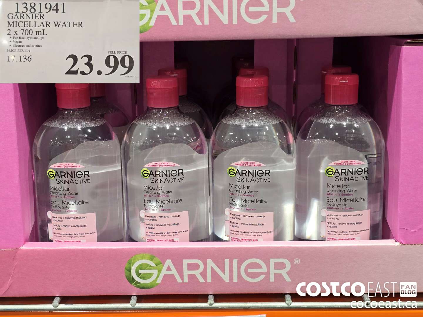 1381941 GARNIER MICELLAR WATER 2 x 700 mL  $23.99