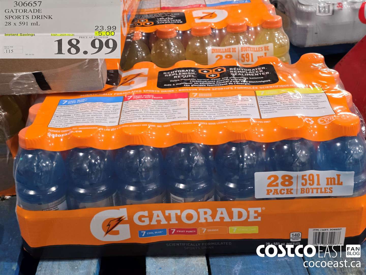 306657 GATORADE SPORTS DRINK 28 x 591 mL ($5.00 INSTANT SAVINGS EXPIRES ON 2025-10-26) $18.99