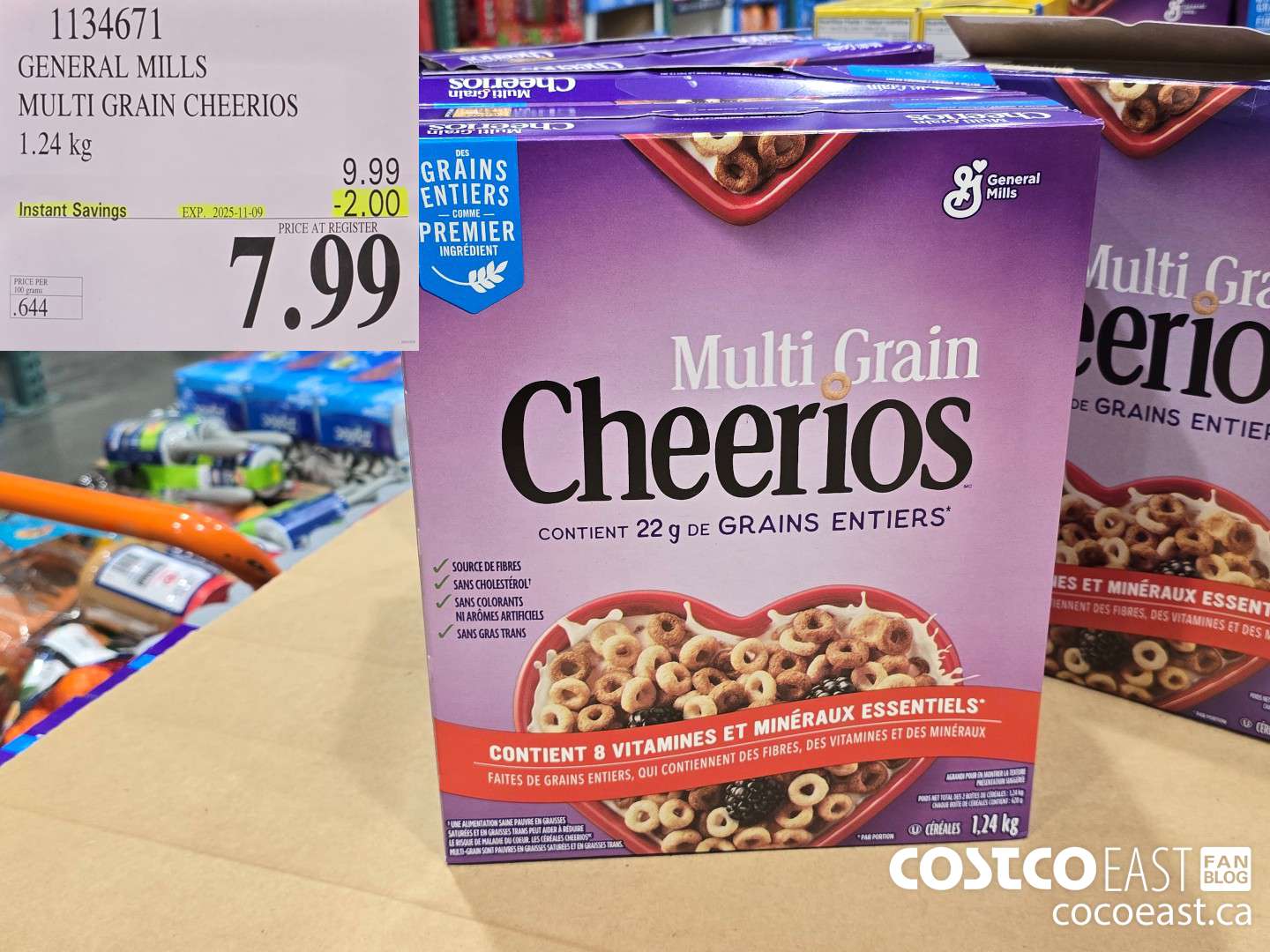 1134671 GENERAL MILLS MULTI-GRAIN CHEERIOS 1.24 KG ($2.00 INSTANT SAVINGS EXPIRES ON 2025-11-09) $7.99