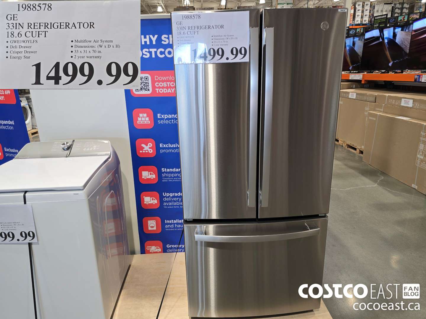 1988578 GE 33IN REFRIGERATOR 18.6 CUFT $1499.99