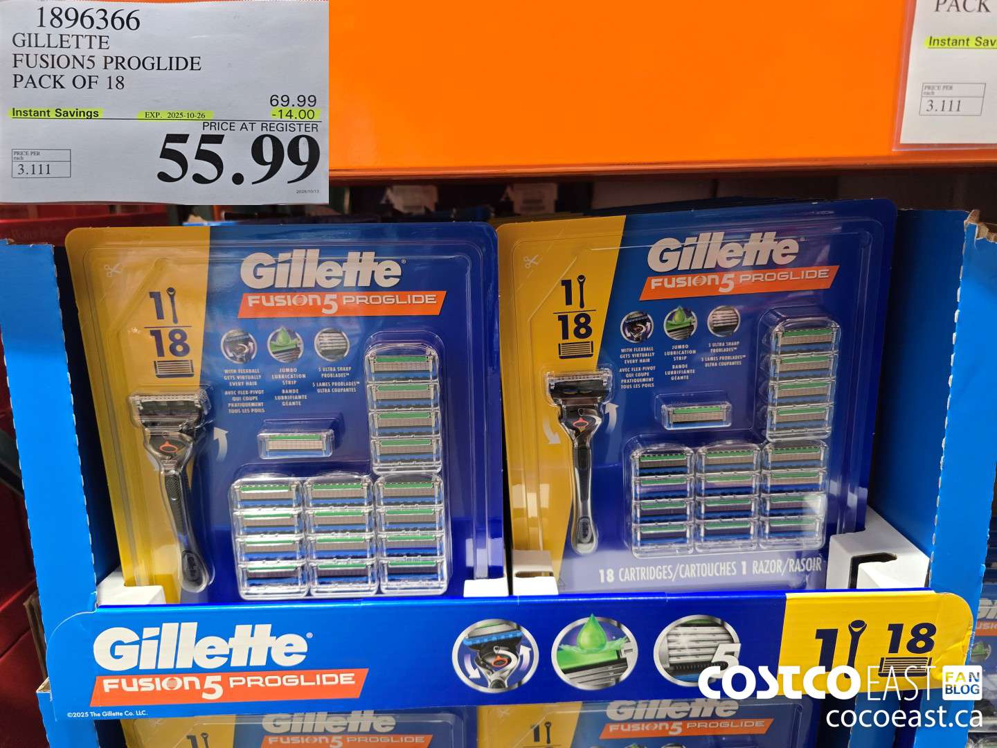 1896366 GILLETTE FUSION5 PROGLIDE PACK OF 18 ($14.00 INSTANT SAVINGS EXPIRES ON 2025-10-26) $55.99