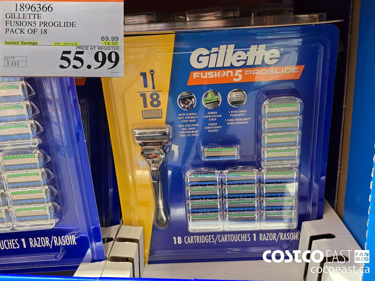 1896366 GILLETTE FUSION5 PROGLIDE PACK OF 18 ($14.00 INSTANT SAVINGS EXPIRES ON 2025-10-26) $55.99