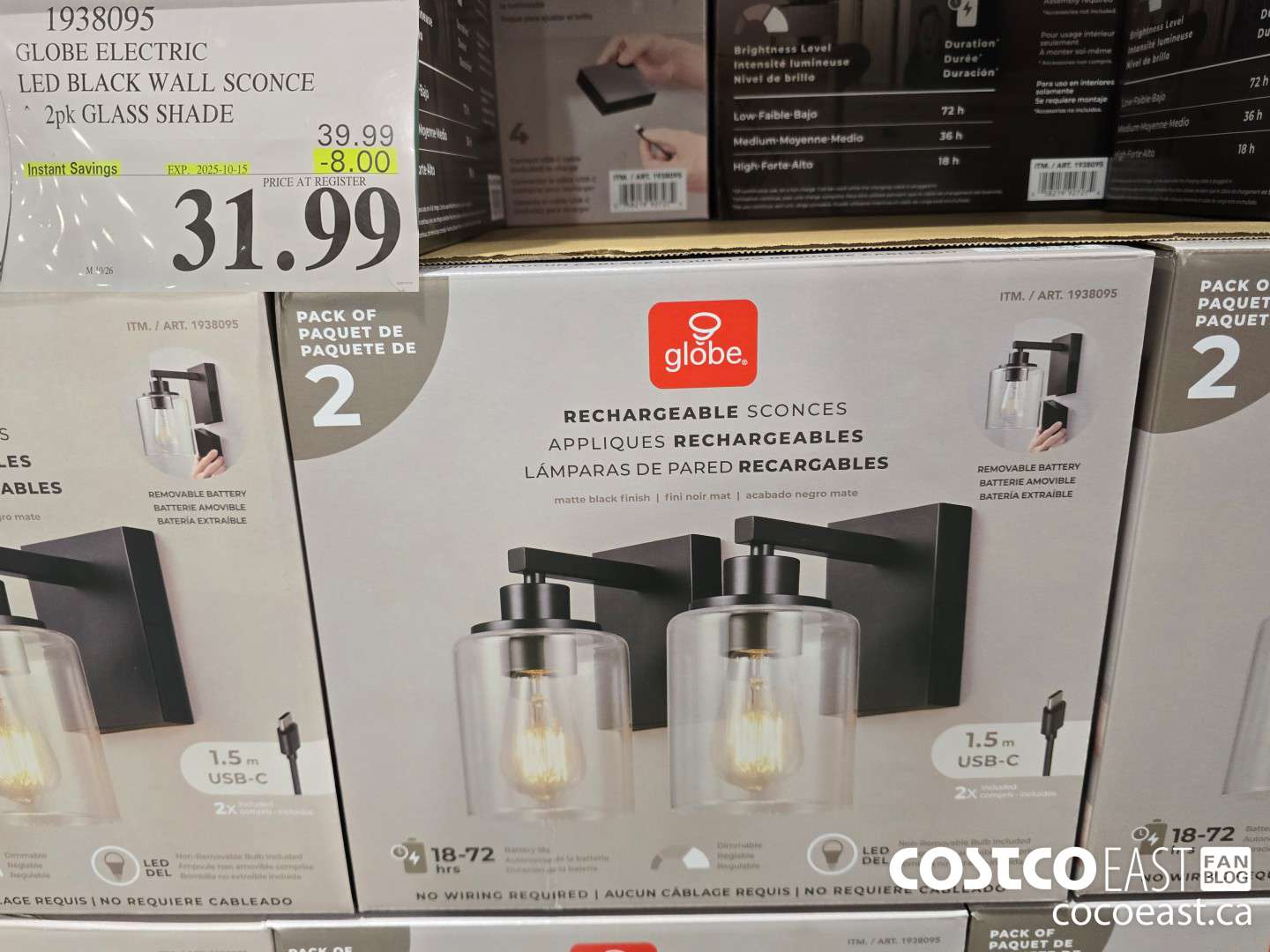 1938095 GLOBE ELECTRIC LED BLACK WALL SCONCE 2 PK GLASS SHADE ($8.00 INSTANT SAVINGS EXPIRES ON 2025-10-15) $31.99