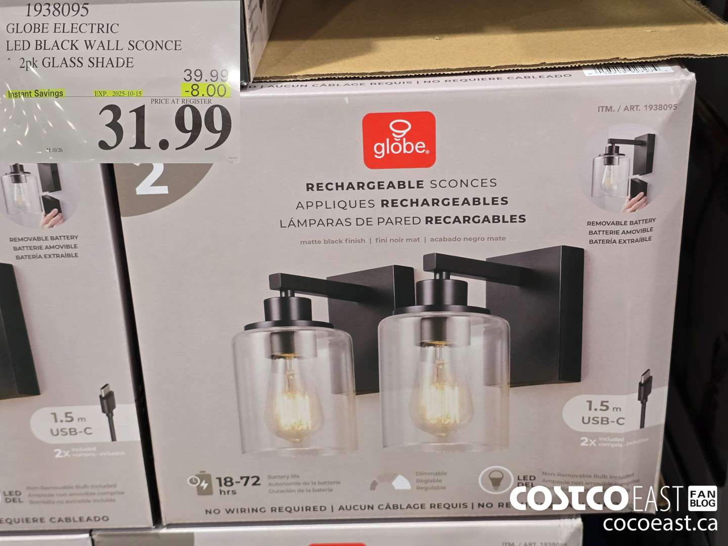 1938095 GLOBE ELECTRIC LED BLACK WALL SCONCE 2 PK GLASS SHADE ($8.00 INSTANT SAVINGS EXPIRES ON 2025-10-15) $31.99