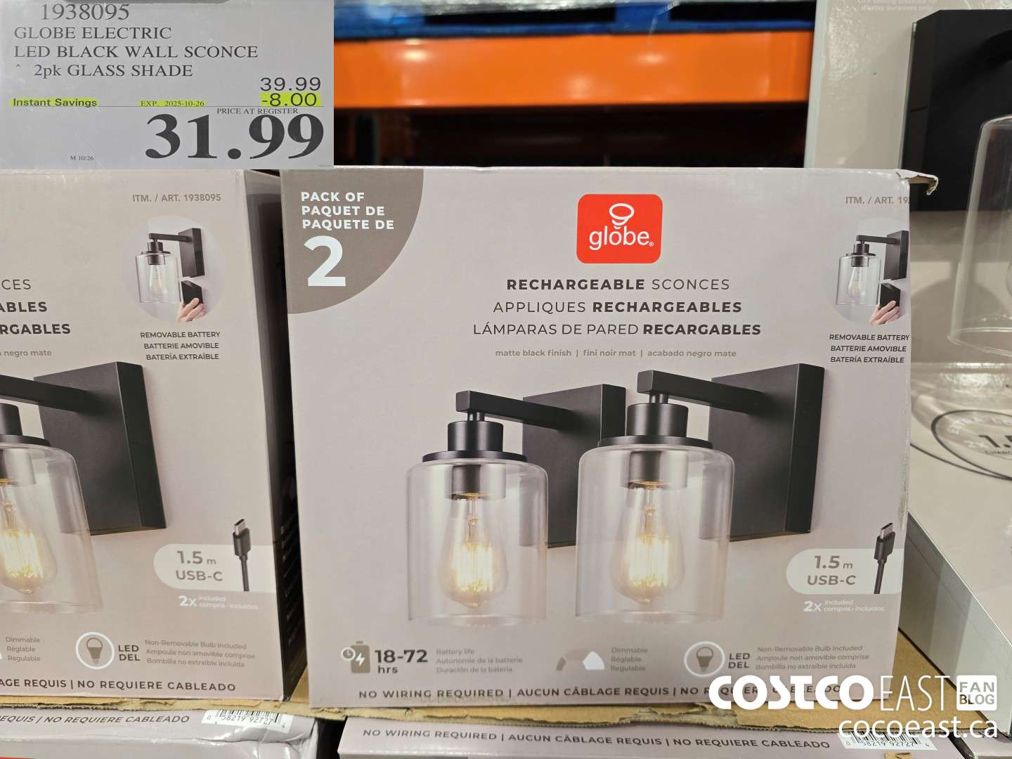 1938095 GLOBE ELECTRIC LED BLACK WALL SCONCE 2 PK GLASS SHADE ($8.00 INSTANT SAVINGS EXPIRES ON 2025-10-26) $31.99