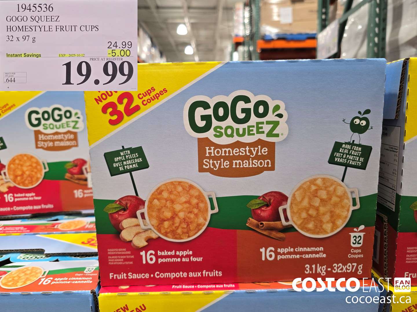 1945536 GOGO SQUEEZ HOMESTYLE FRUIT CUPS 32 X 97 G ($5.00 INSTANT SAVINGS EXPIRES ON 2025-10-12) $19.99