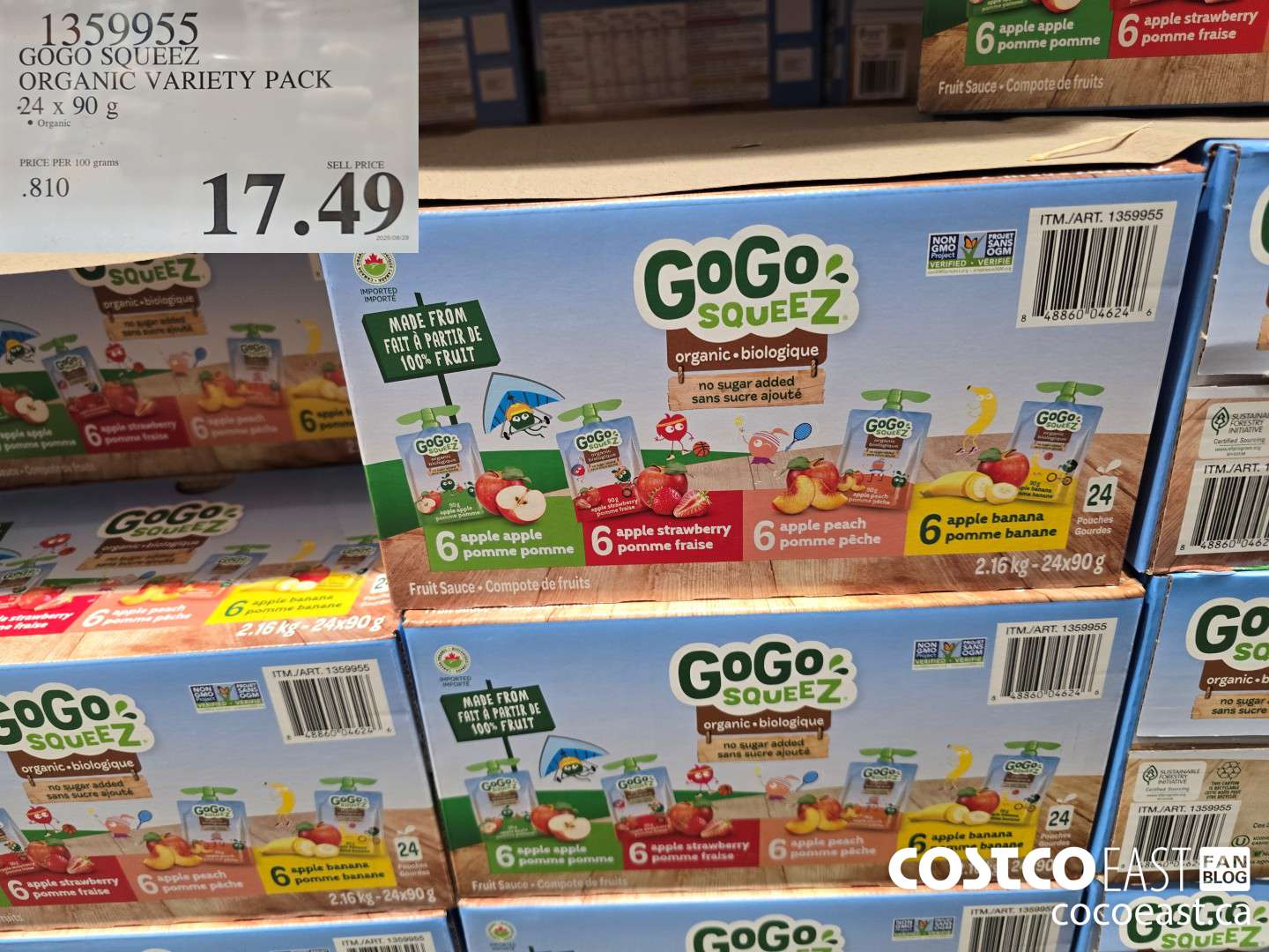 1359955 GOGO SQUEEZ ORGANIC VARIETY PACK 24 x 90 g $17.49