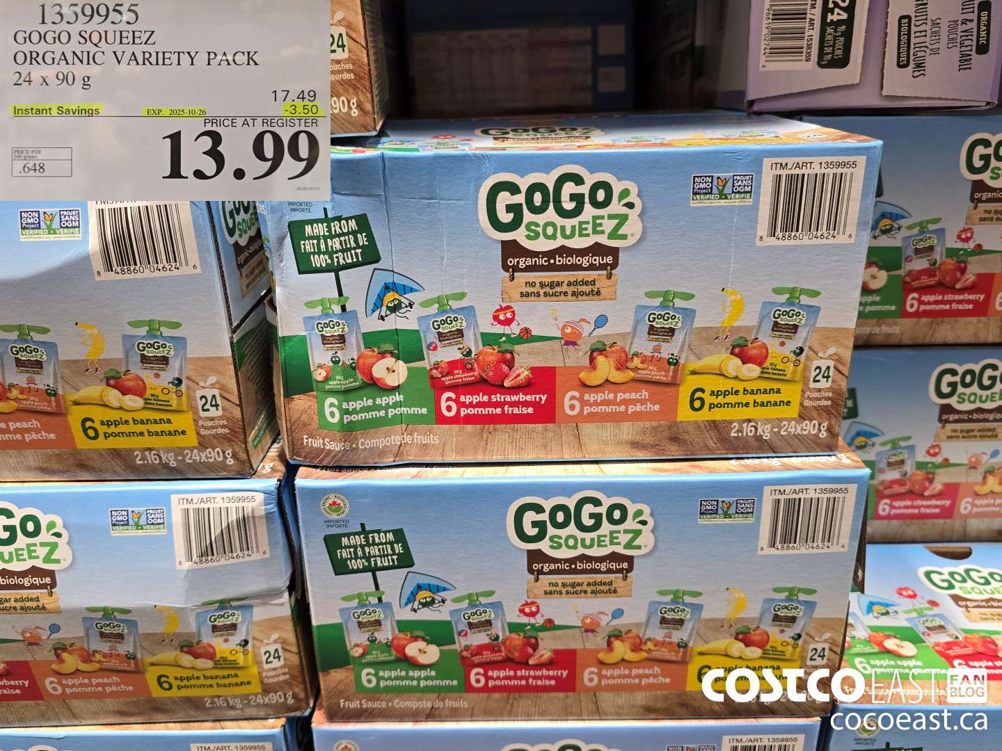 1359955 GOGO SQUEEZ ORGANIC VARIETY PACK 24 x 90 g ($3.50 INSTANT SAVINGS EXPIRES ON 2025-10-26) $13.99